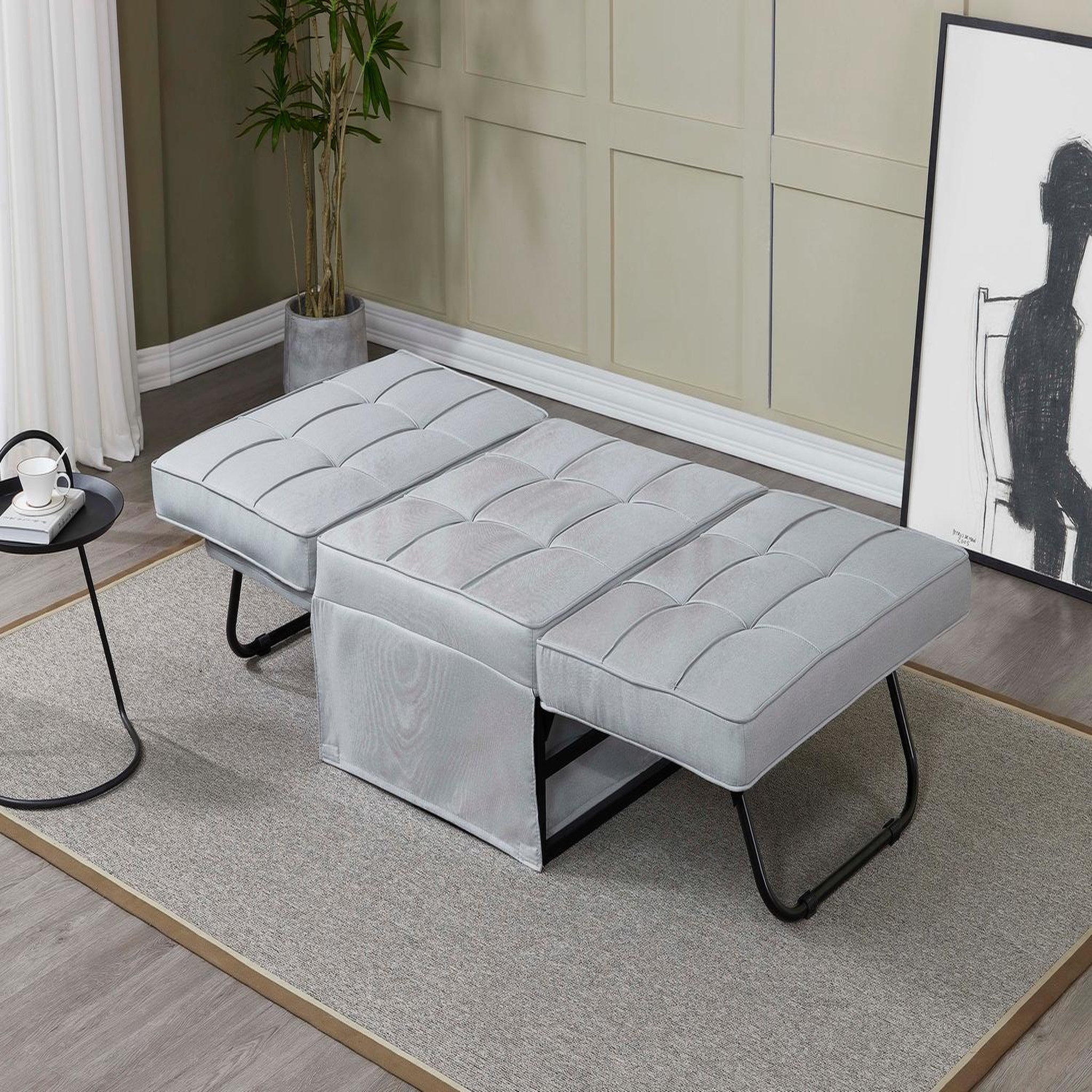 Voir la diapositive 5 : CONCEPT USINE Fauteuil pouf ottoman gris 3 en 1 en tissu gris clair OTA