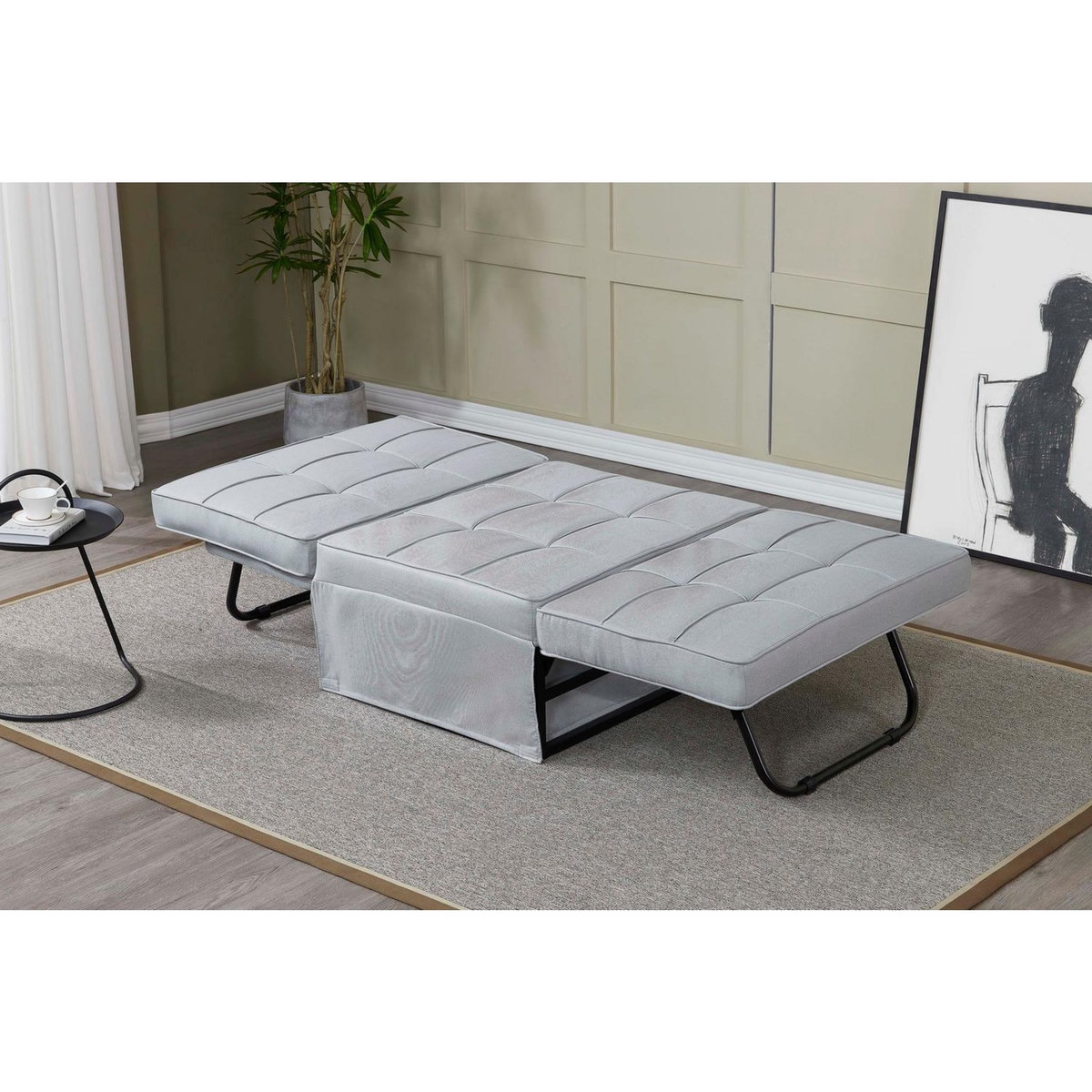 CONCEPT USINE Fauteuil pouf ottoman gris 3 en 1 en tissu gris clair OTA