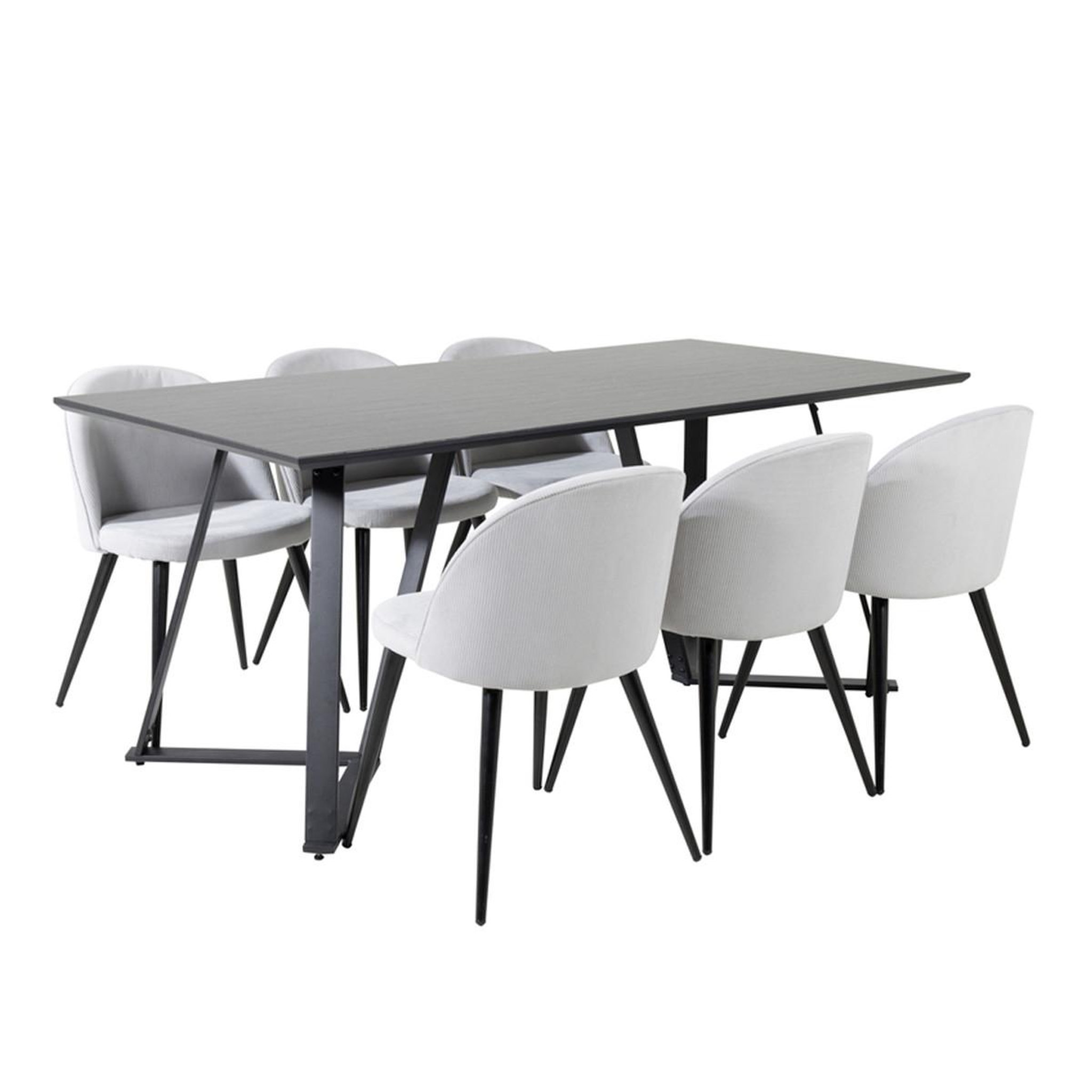 Paris Prix Ensemble table à manger & 6 chaises  marina & corduroy  180cm noir & gris