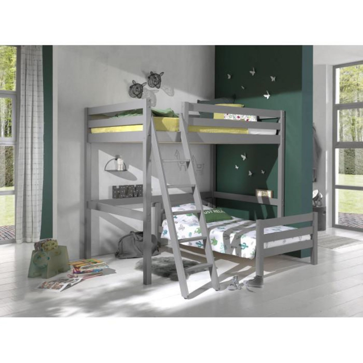 Paris Prix Pack - Lit Mezzanine Enfant & Lit Simple  Pino  Gris