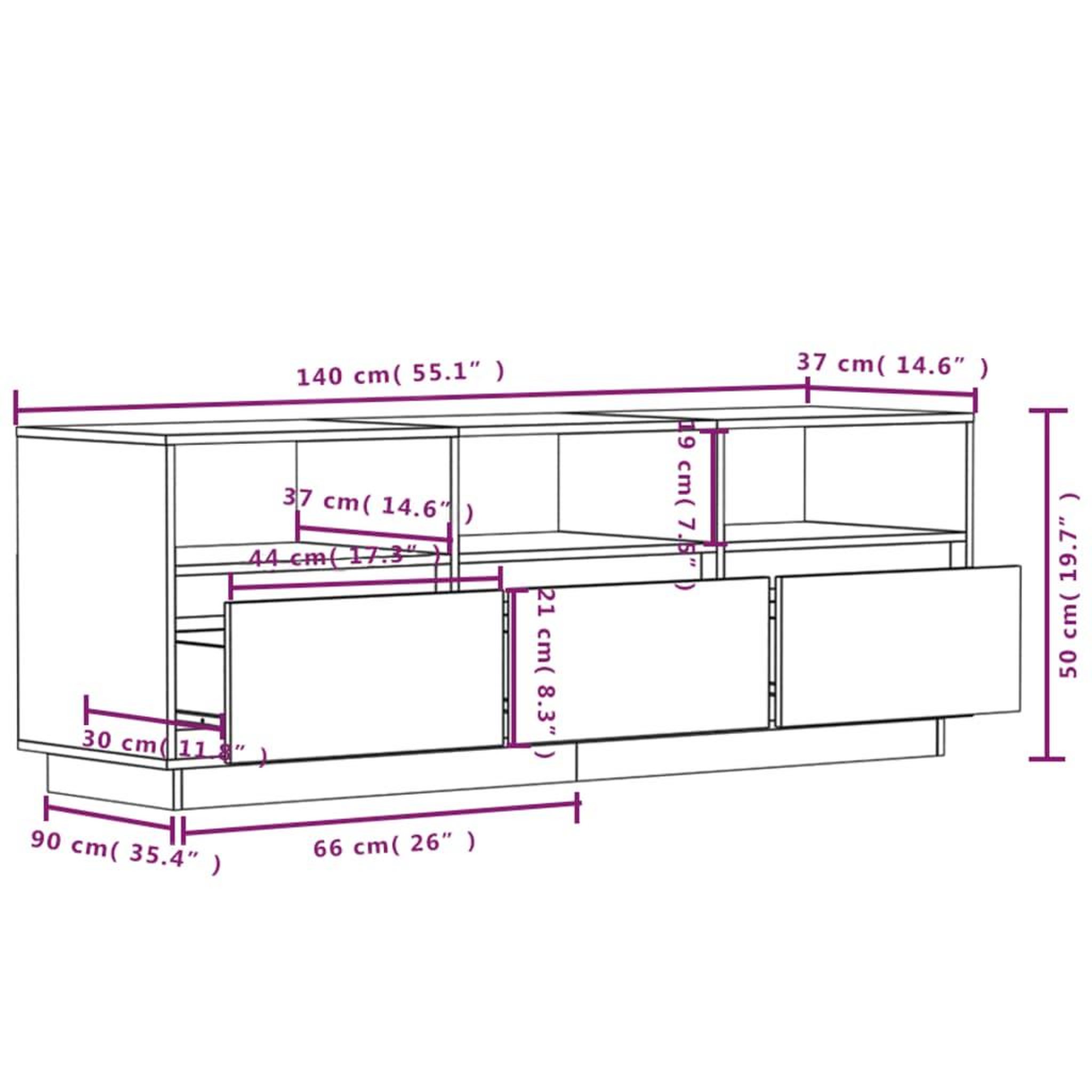Voir la diapositive 6 : VIDAXL Meuble TV Blanc 140x37x50 cm Bois de pin massif