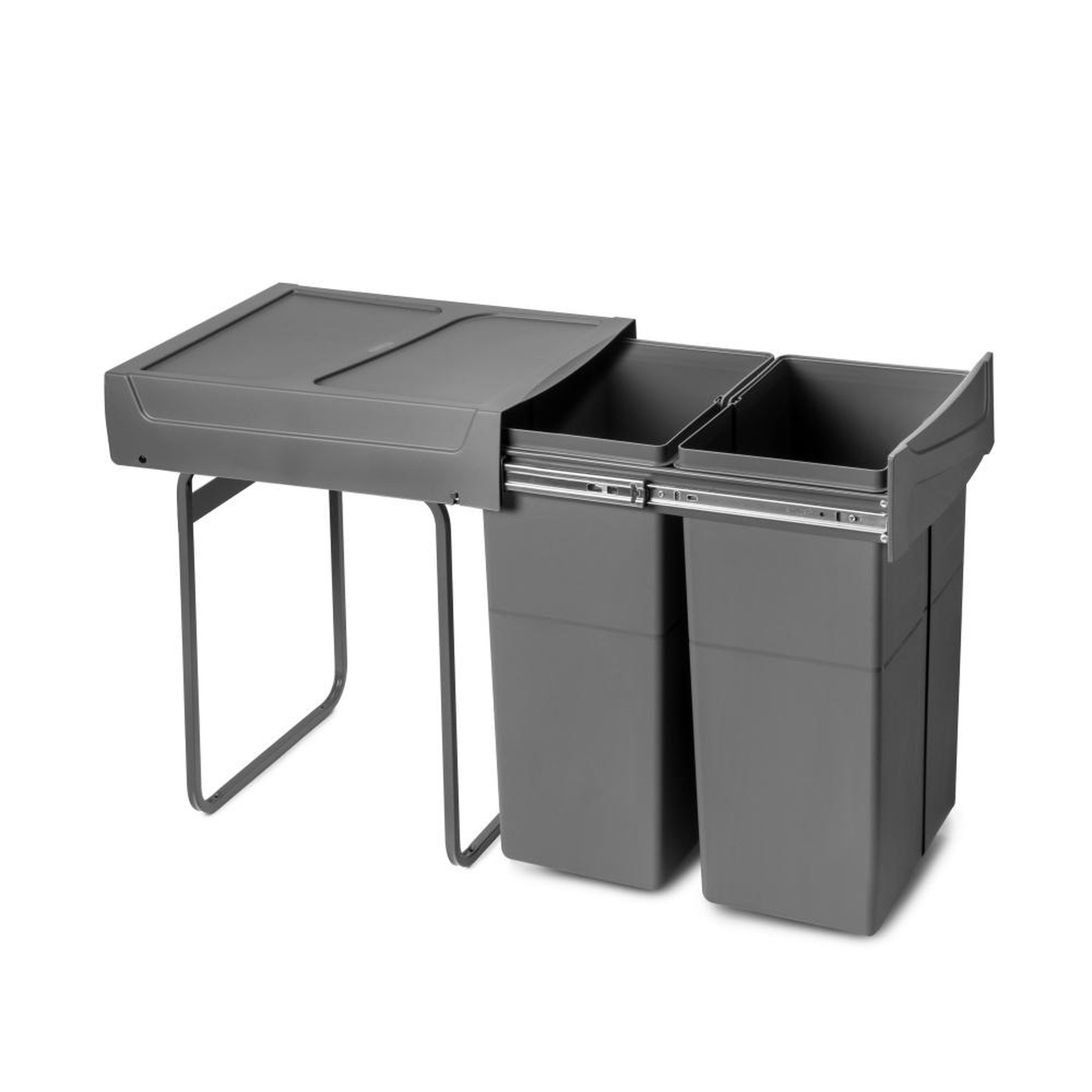 Emuca 8200623 bac de tri sélectif a montage inférieur et extraction manuelle pour élément de cuisine Recycle, 2x25litres, Plast