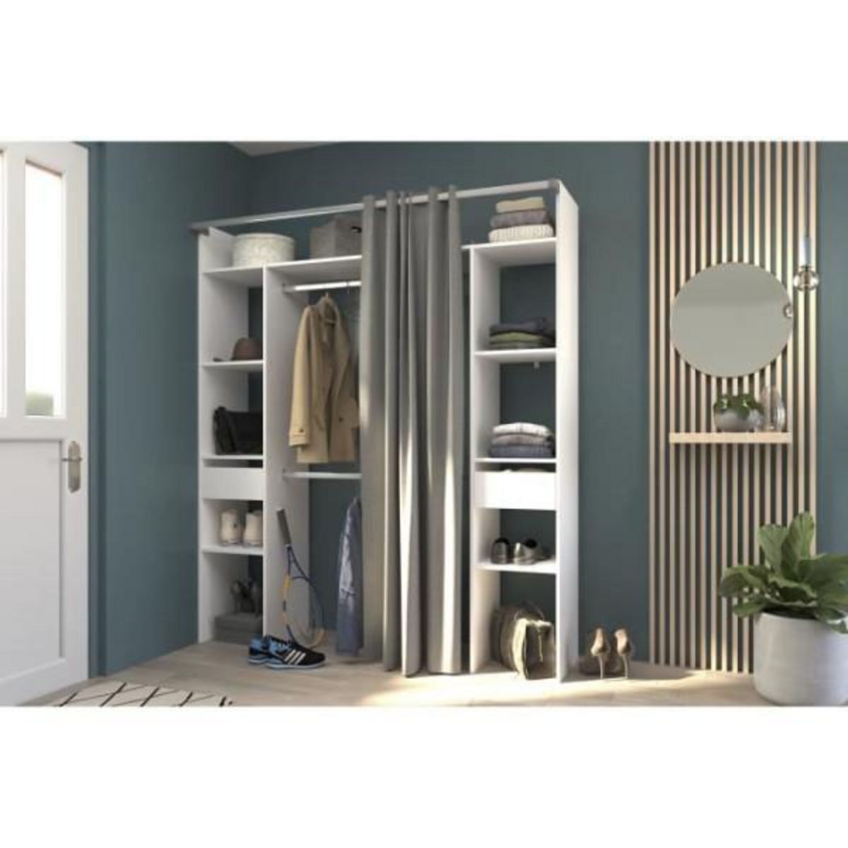 MARKET24 Kit dressing ARTIC EKIPA - Décor mélaminé blanc - 2 penderies + 2 tiroirs - L176 x P48 x H202 cm -Fabriqué en France