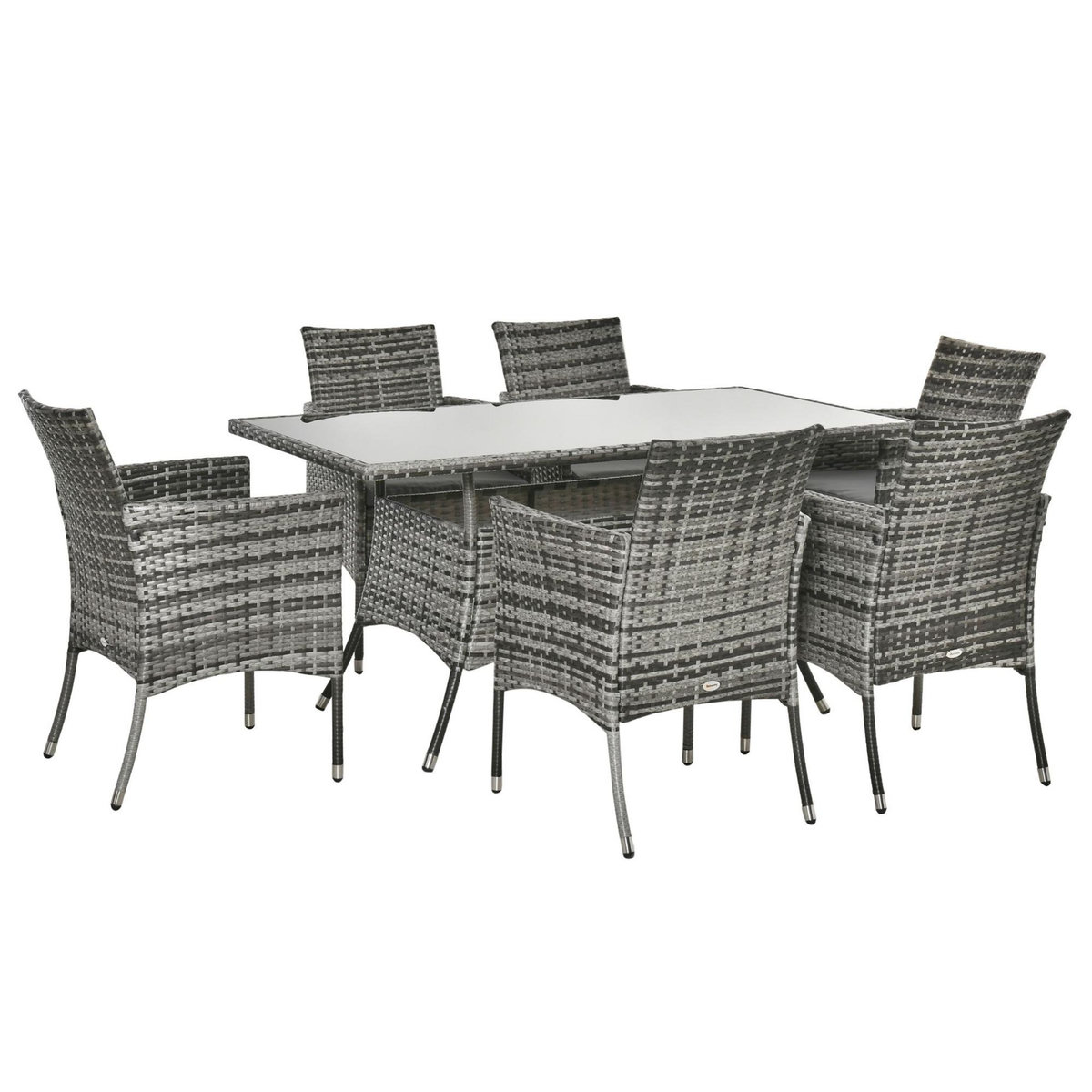 OUTSUNNY Outsunny Ensemble salon de jardin 6 personnes - grande table rectangulaire, 6 fauteuils - 6 coussins d'assise déhoussables inclus - métal époxy verre trempé 5 mm résine tressée grise