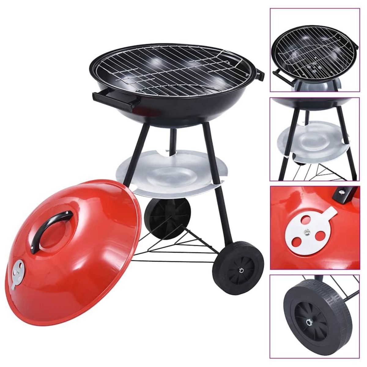 VIDAXL Barbecue portable XXL au charbon avec roues 44 cm
