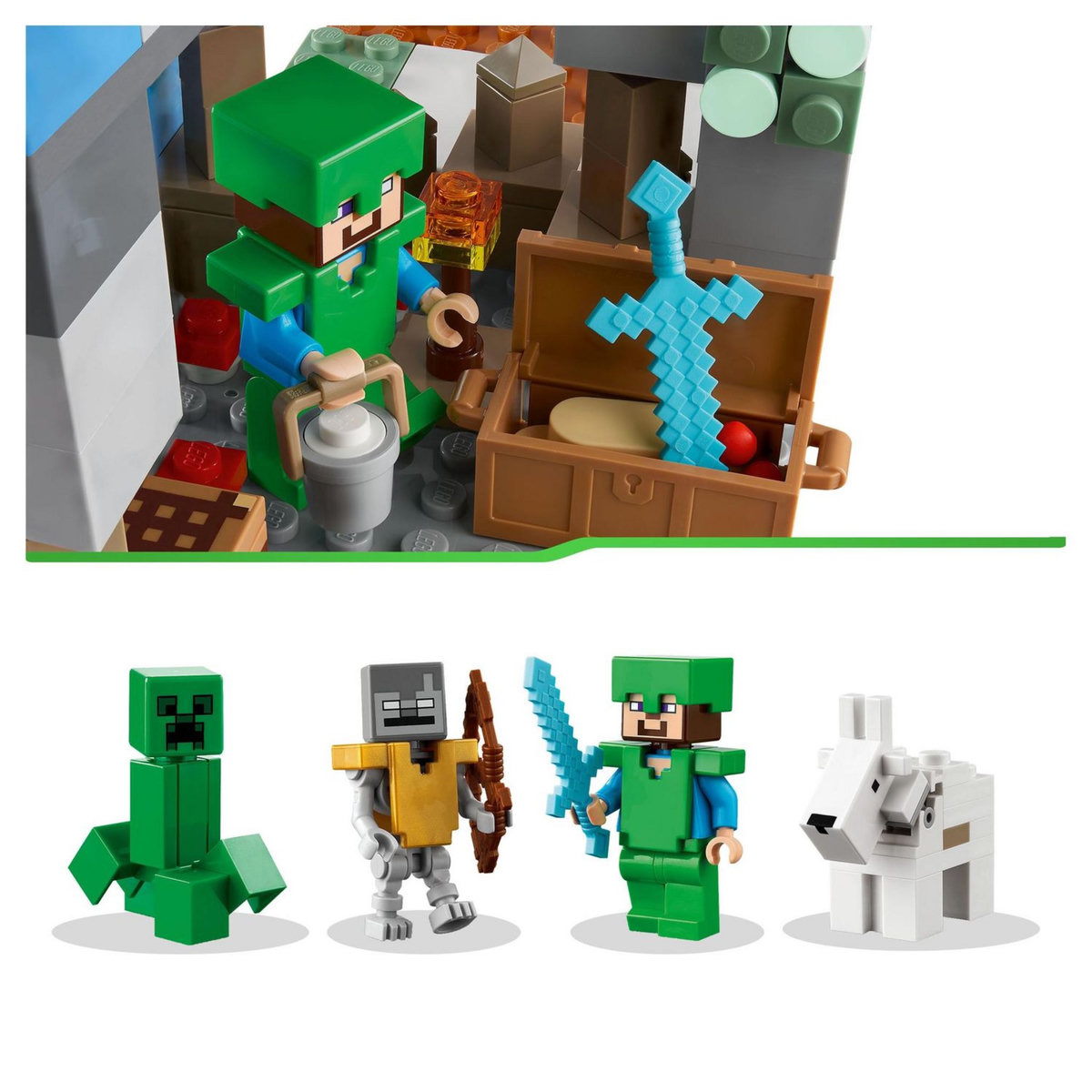 LEGO Minecraft 21243 Les pics gelés, Jouet Garçons et Filles 8 Ans, Cavernes des Montagnes, avec Figurines Steve, Creeper et Chèvre, et TNT, Biome Glacé