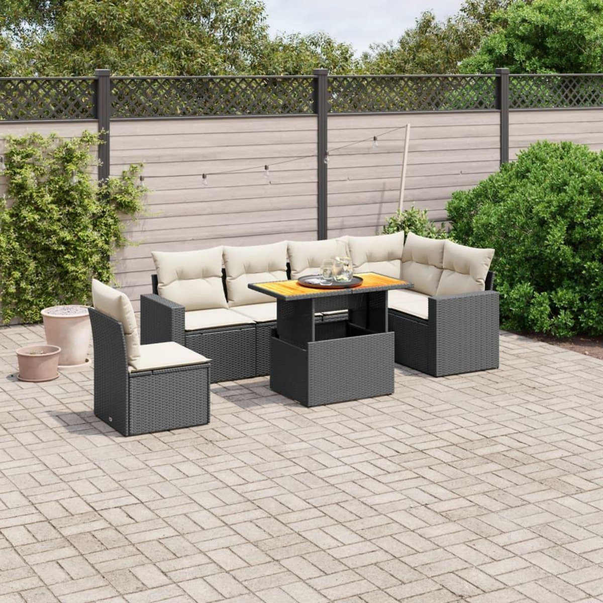 VIDAXL Salon de jardin 7 pcs avec coussins noir resine tressee