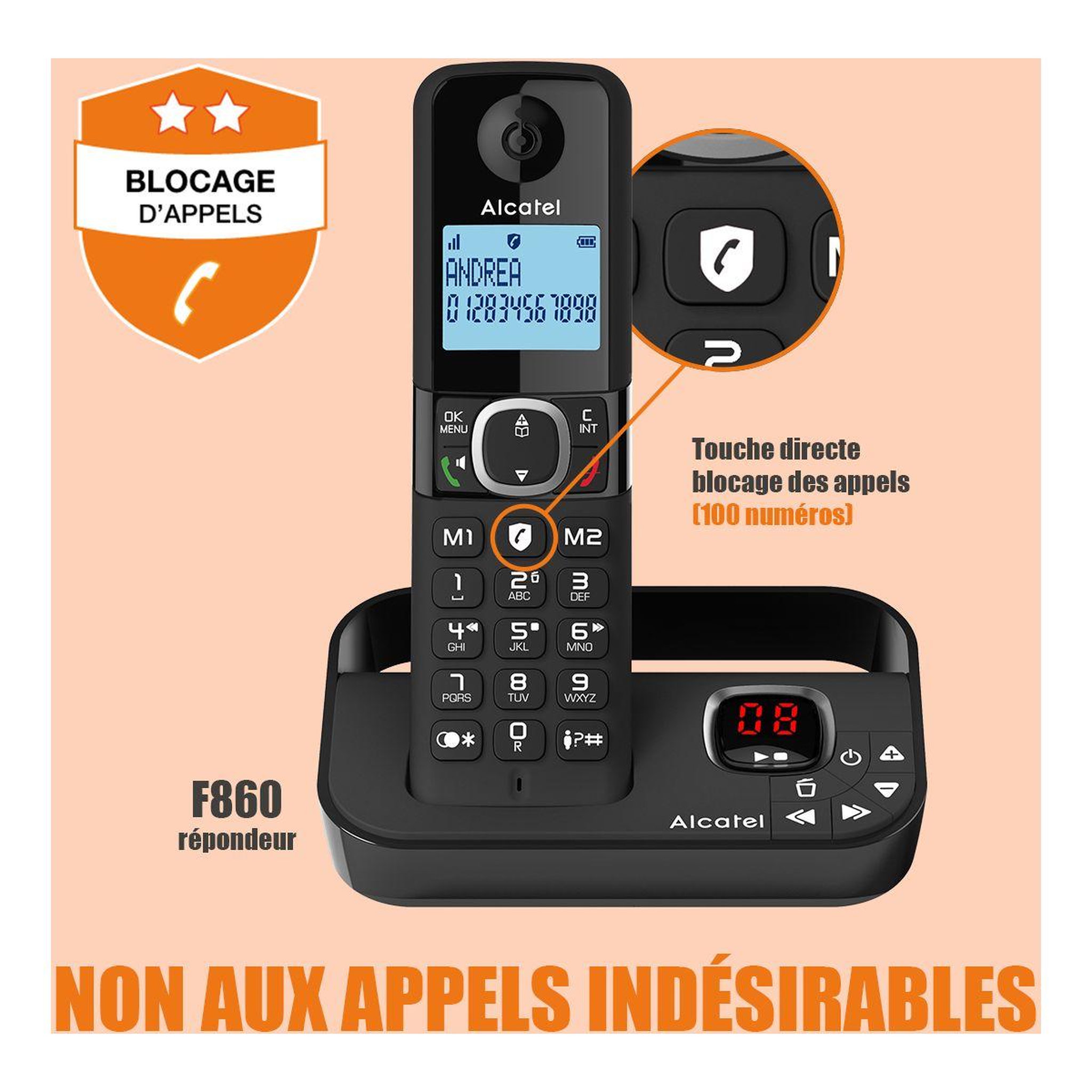 Voir la diapositive 5 : Alcatel Téléphone sans fil f860 voice noir