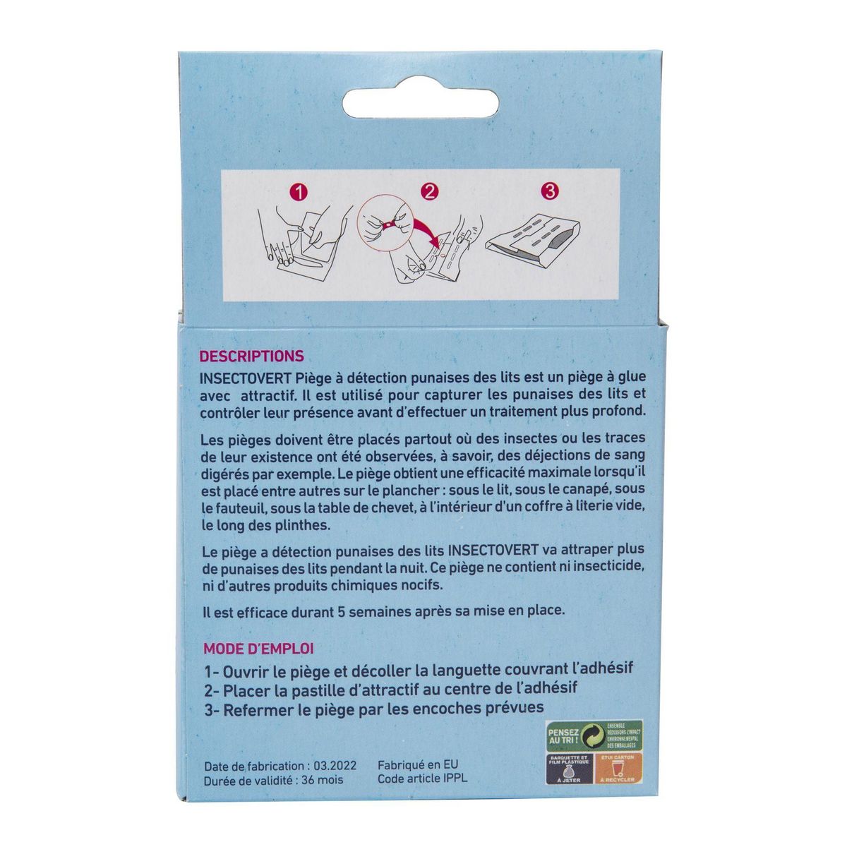 Subito Piège à détection punaise de lit  Lot de 2  Insectovert de Subito