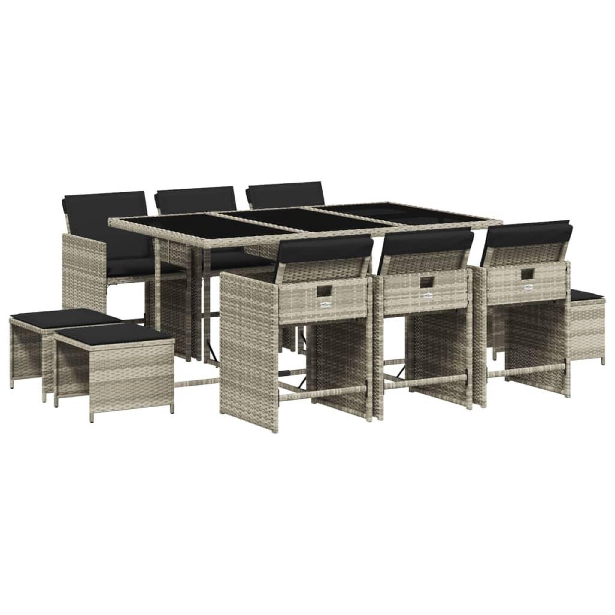 Voir la diapositive 2 : VIDAXL Ensemble a manger de jardin 11pcs avec coussins gris poly rotin