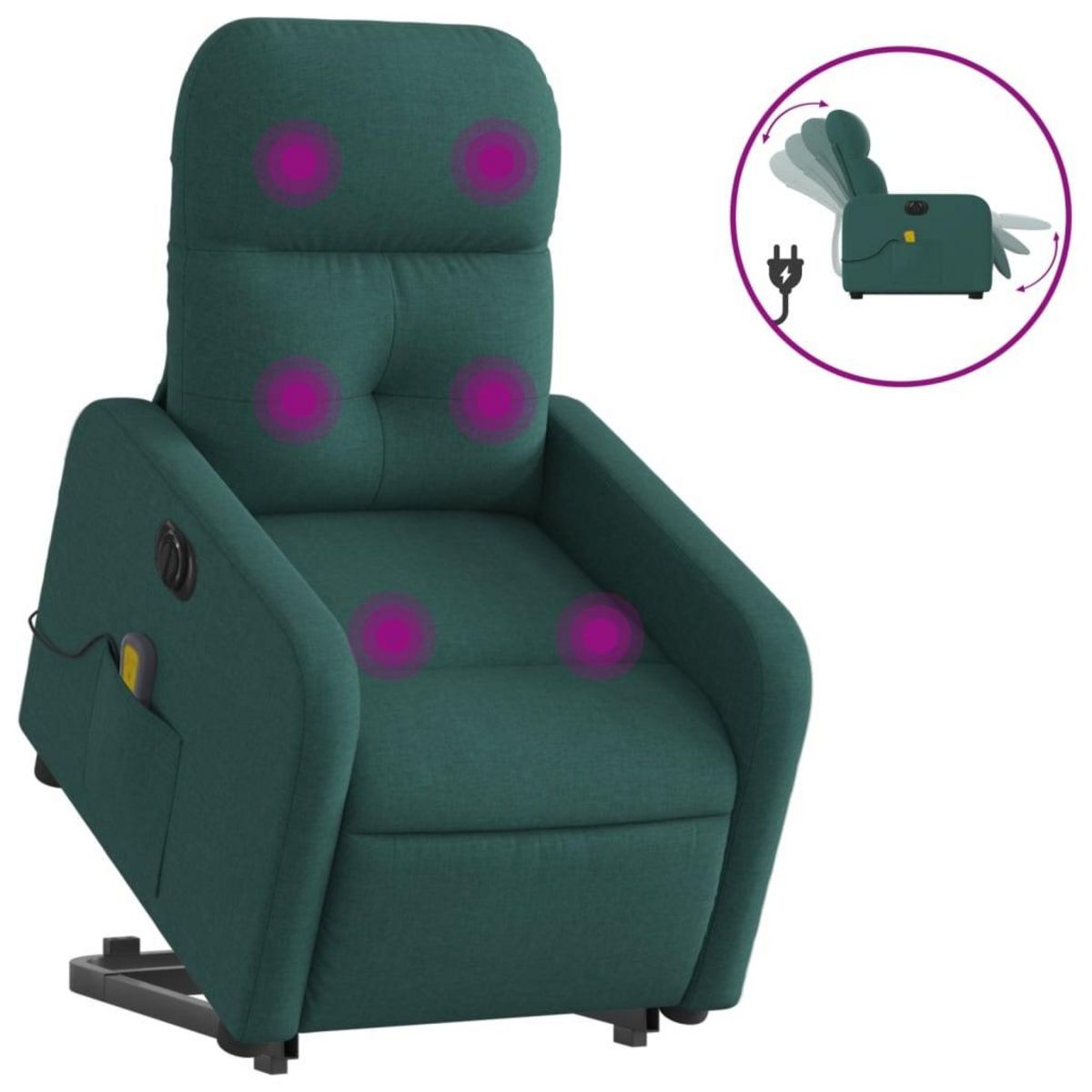 VIDAXL Fauteuil inclinable de massage electrique Vert fonce Tissu