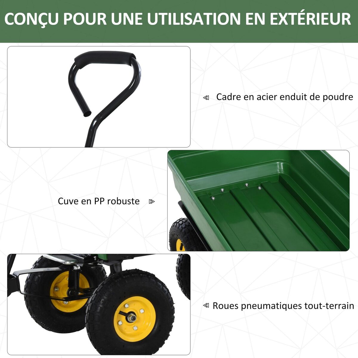 HOMCOM Chariot de jardin a main garden cart truck cuve basculante max. 200 Kg