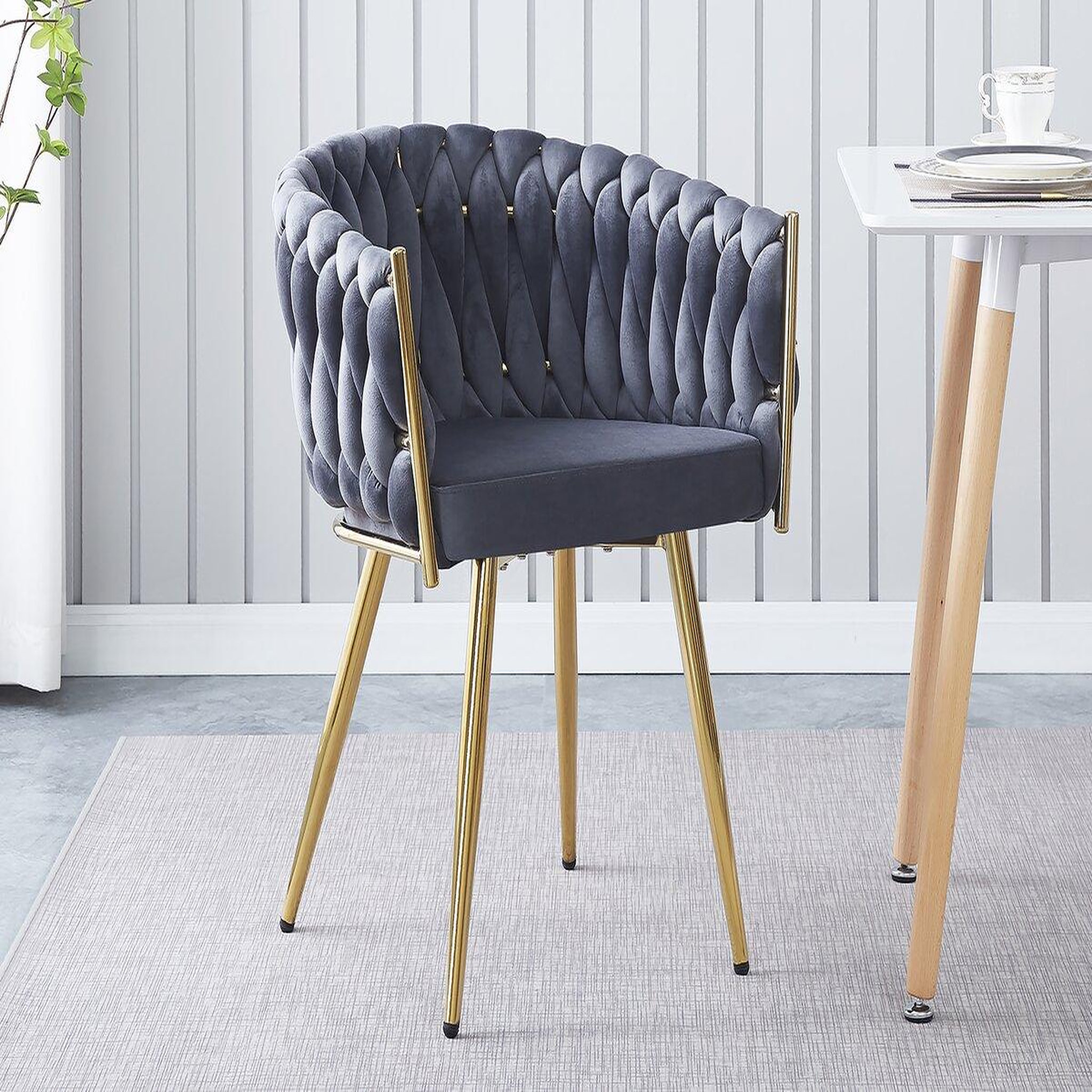 Voir la diapositive 2 : Habitat et Jardin Lot de 2 chaises en velours tressées de salle à manger  Séléna  - Gris