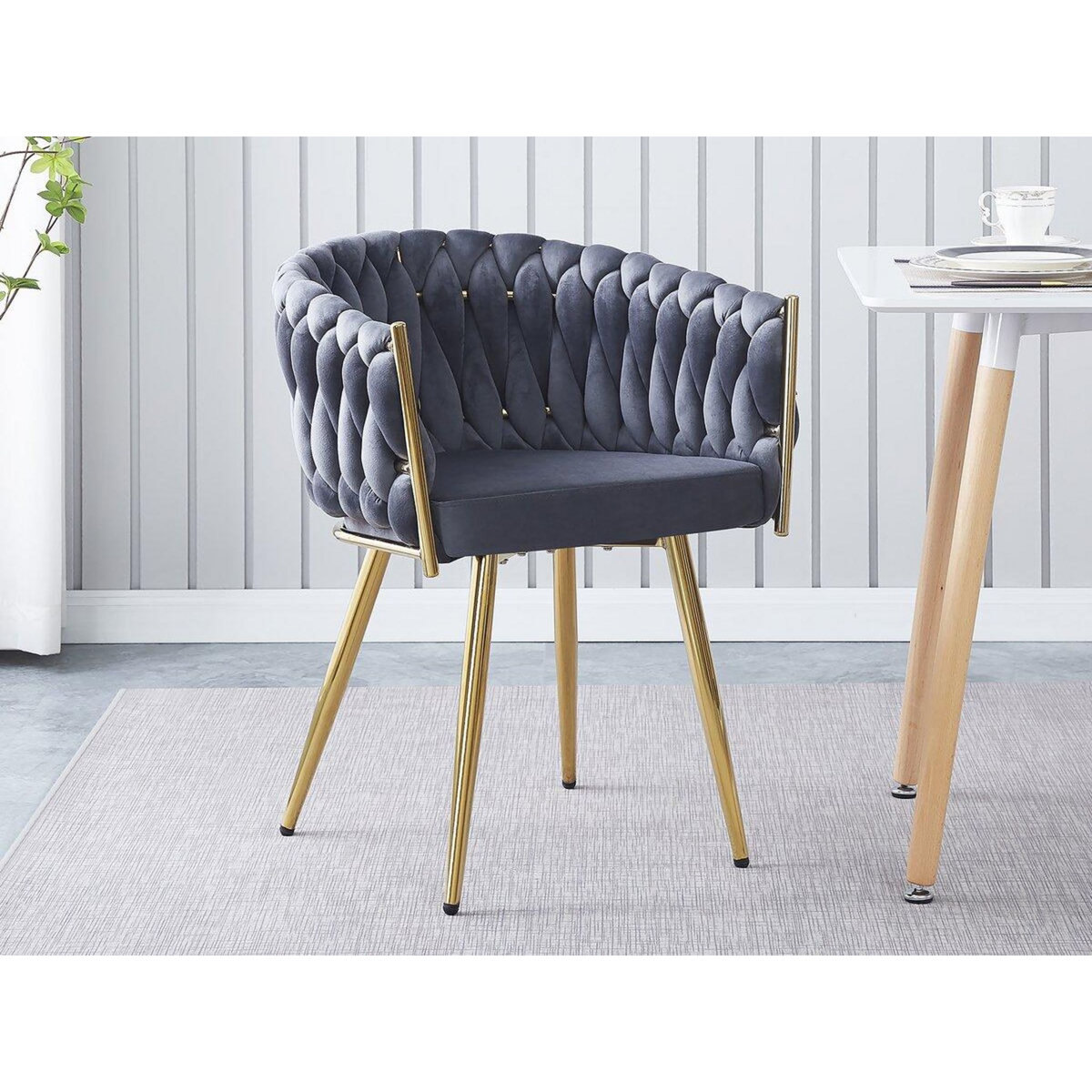 Habitat et Jardin Lot de 2 chaises en velours tressées de salle à manger  Séléna  - Gris