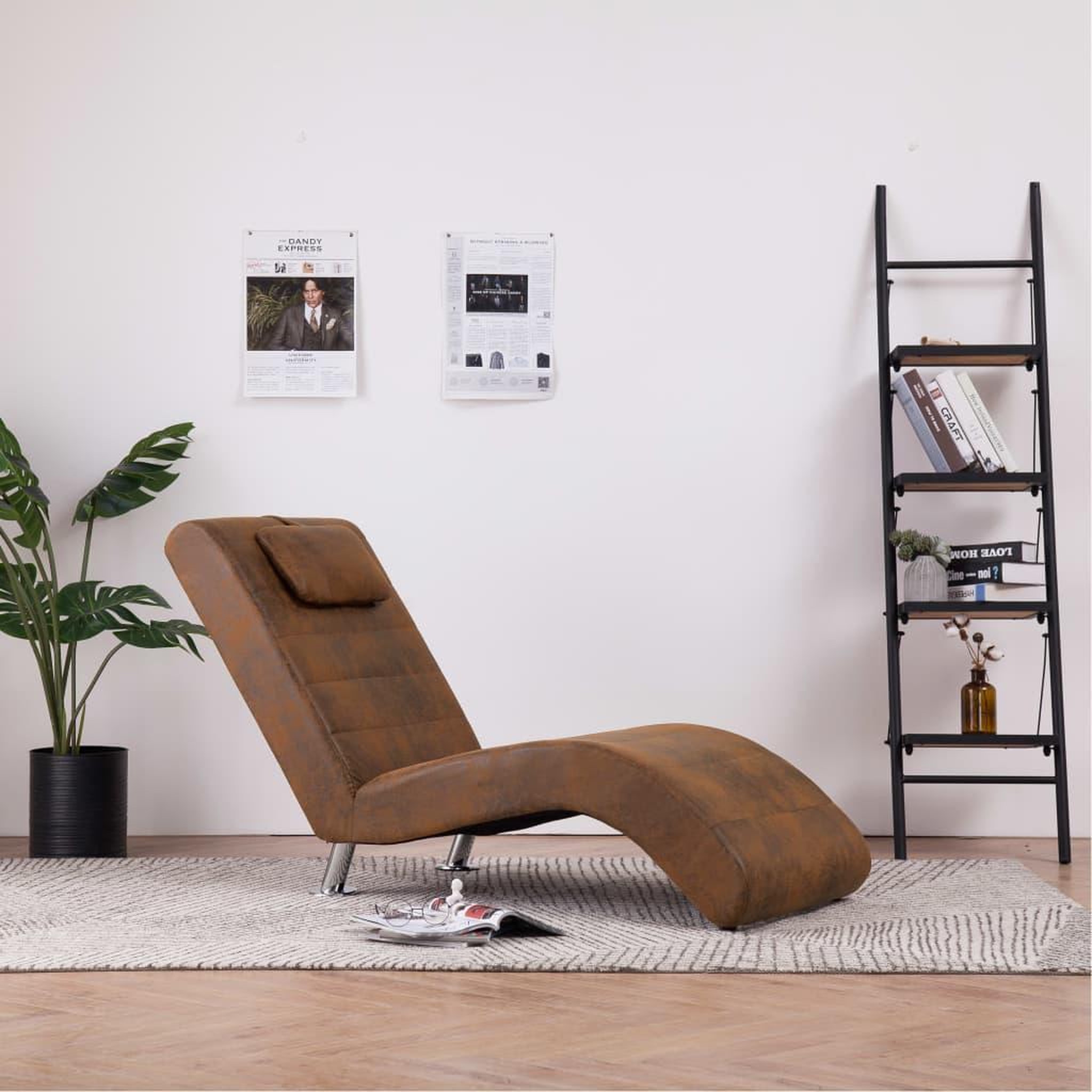 VIDAXL Chaise longue avec oreiller marron Similicuir daim