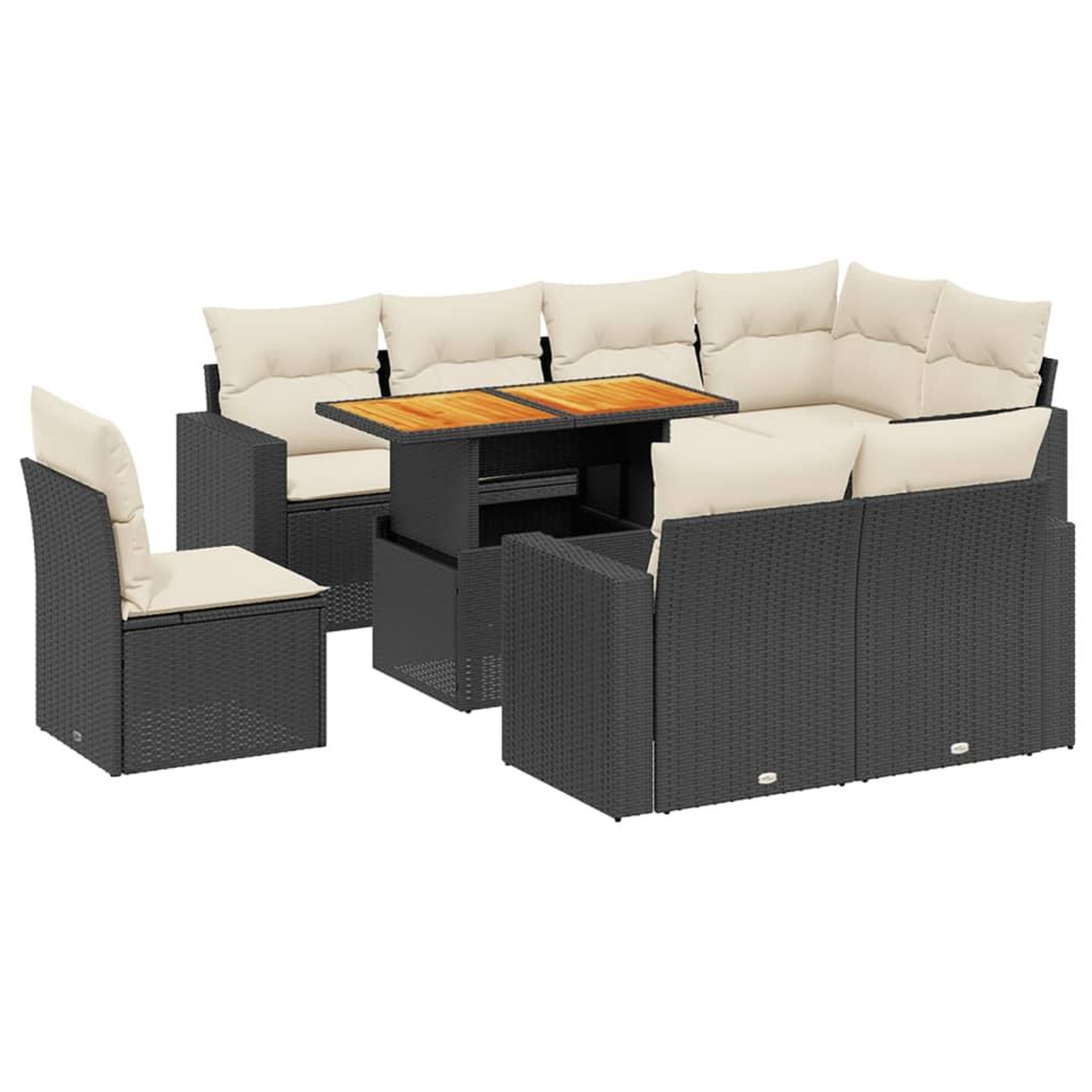 Voir la diapositive 2 : VIDAXL Salon de jardin 9 pcs avec coussins noir resine tressee