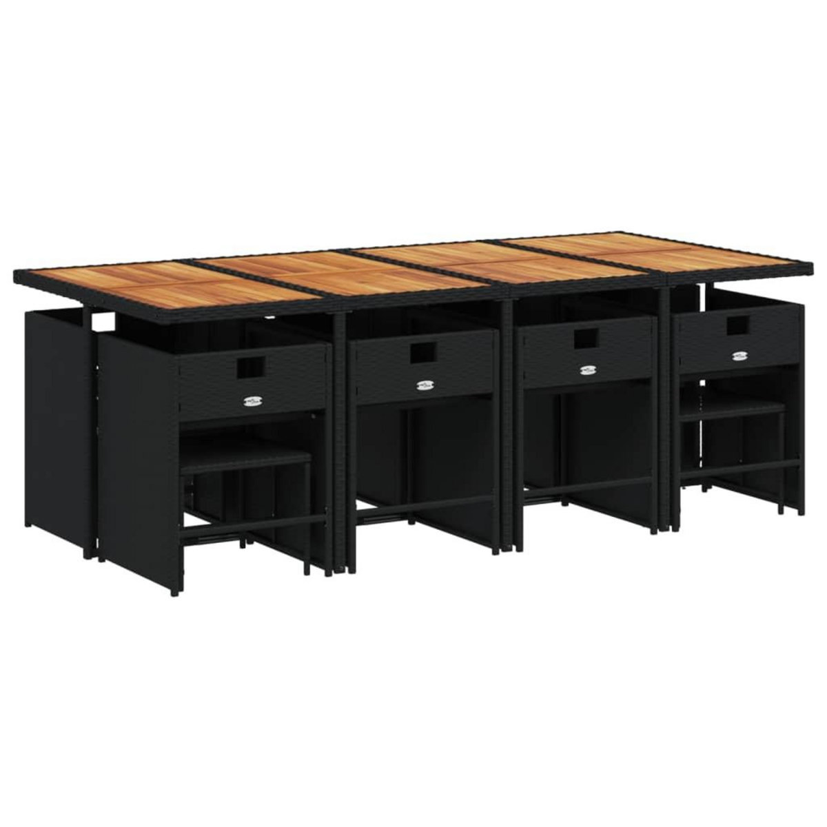 VIDAXL Ensemble a manger de jardin 9pcs coussins noir resine tressee