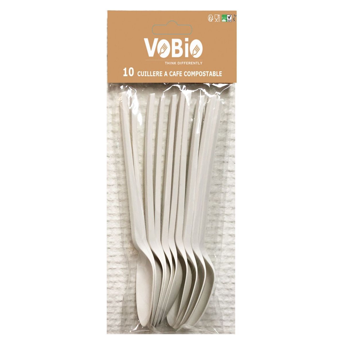 VOBIO Cuillères à café compostables 100% amidon de maïs x10