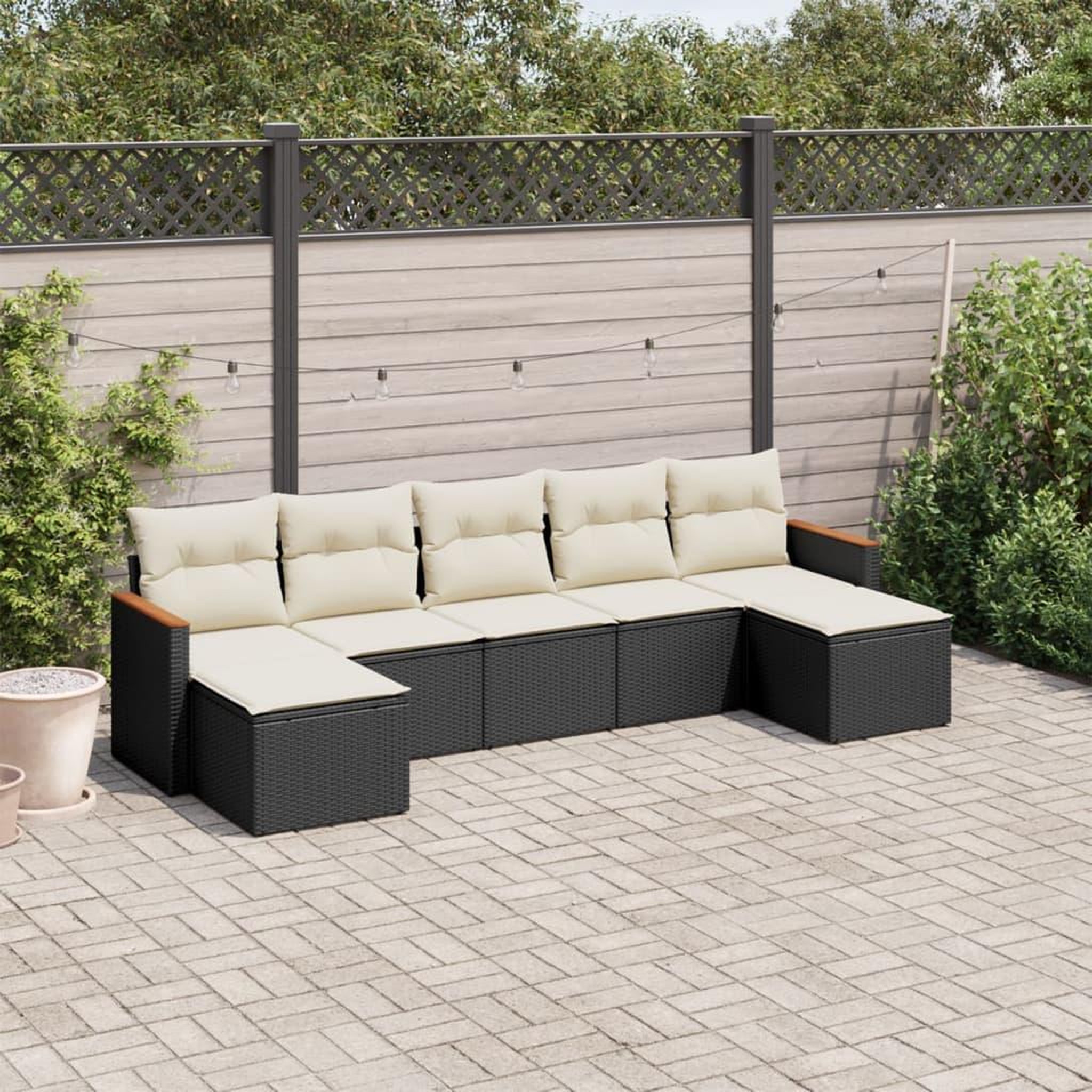 VIDAXL Salon de jardin 7 pcs avec coussins noir resine tressee