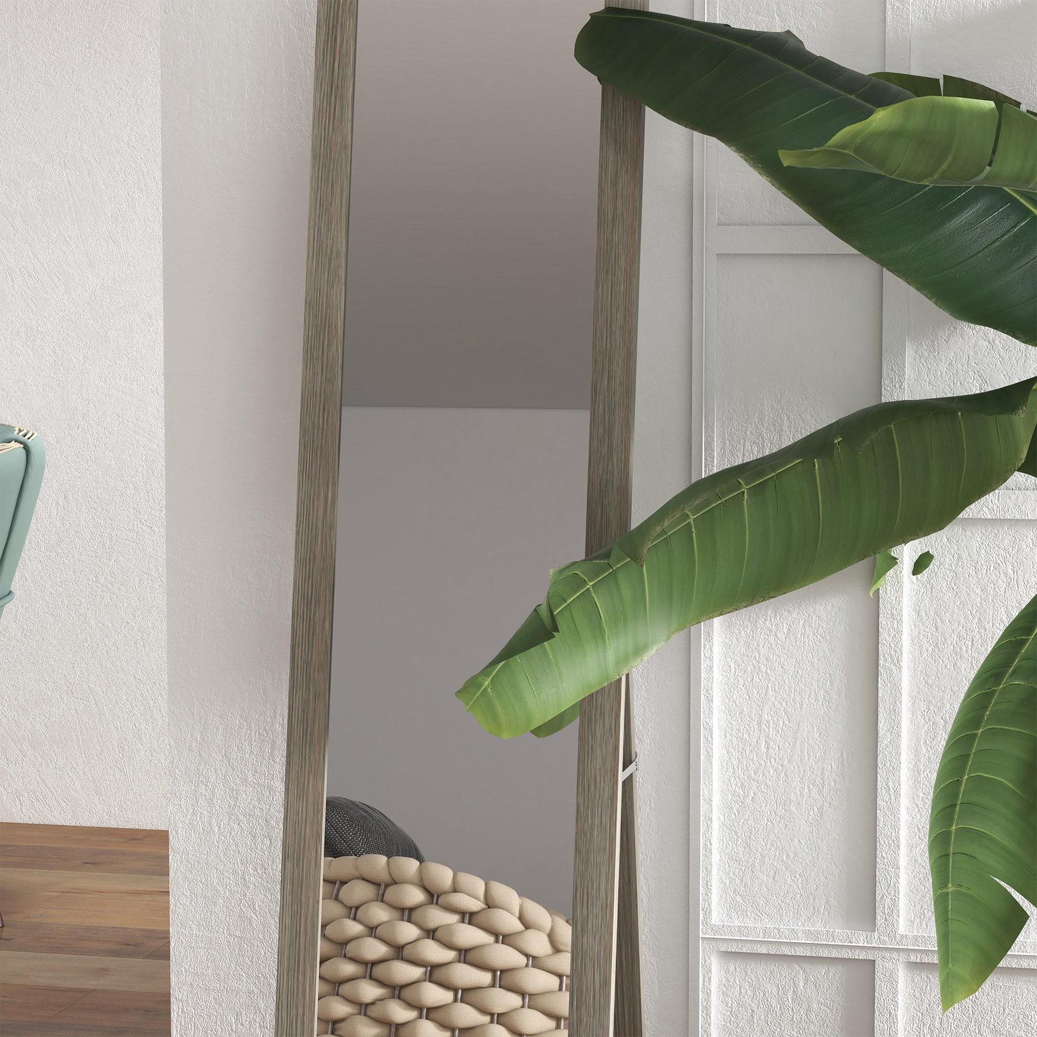 Voir la diapositive 4 : HOMCOM Miroir sur pied et mural rectangulaire dim. 37L x 40l x 157H cm aspect bois gris