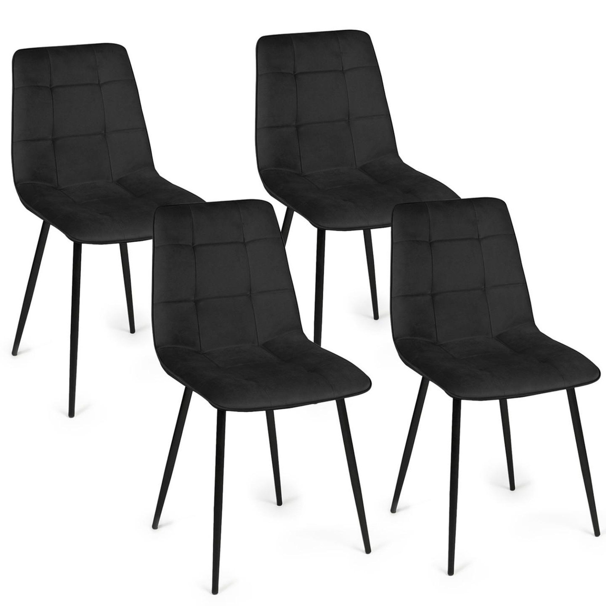 ID MARKET Lot de 4 chaises mila en velours noir pour salle à manger