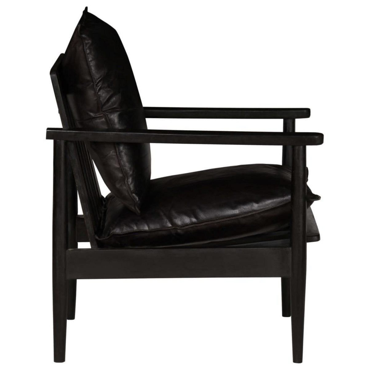 VIDAXL Fauteuil Noir Cuir veritable avec bois d'acacia