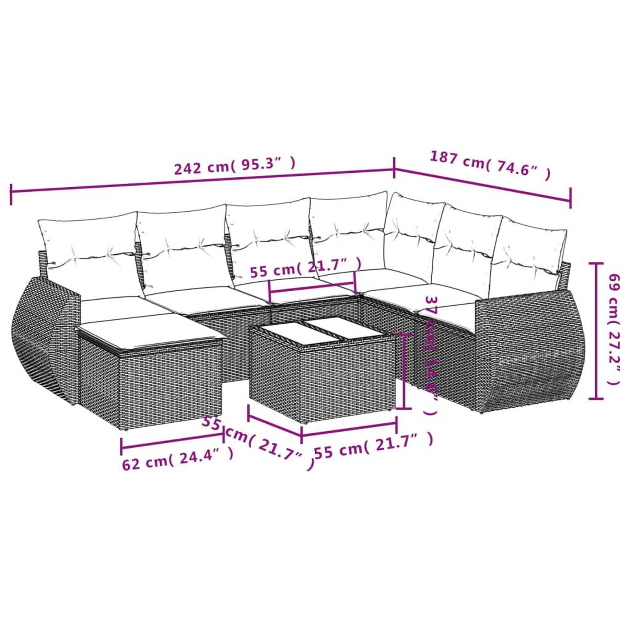 Voir la diapositive 6 : VIDAXL Salon de jardin avec coussins 8 pcs beige resine tressee
