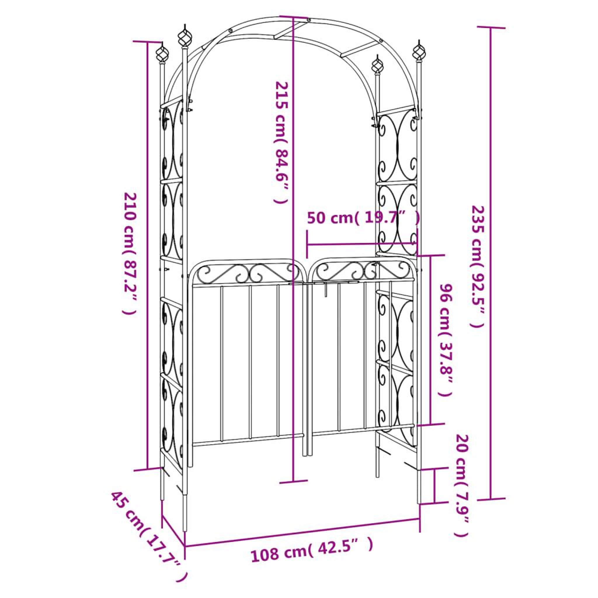 Voir la diapositive 6 : VIDAXL Arche de jardin avec portail noir 108x45x235 cm acier