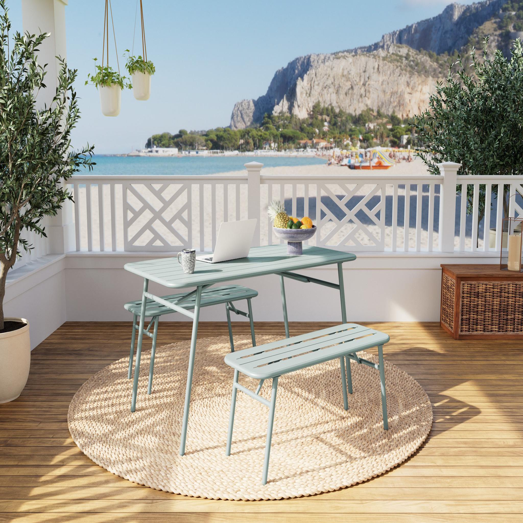 Voir la diapositive 6 : BEST MOBILIER Ribola - ensemble table et bancs de jardin - 4 personnes - vert