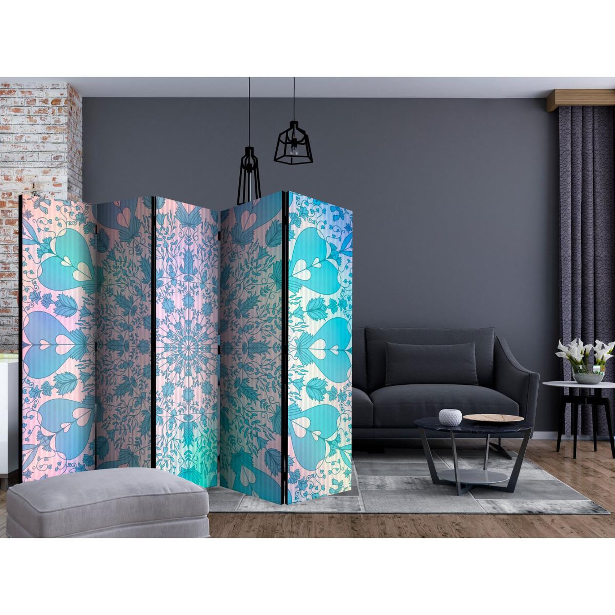 Voir la diapositive 2 : Paris Prix Paravent 5 volets  girly mandala blue  172x225cm