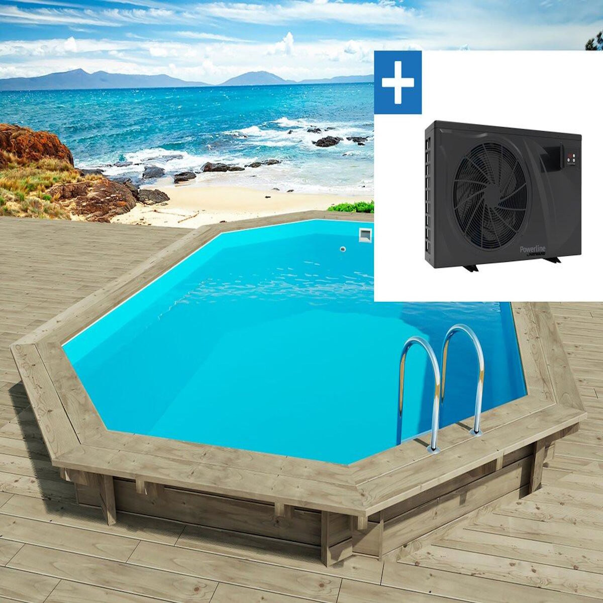 Habitat et Jardin Piscine bois   Florida 130   - 6.57 x 4.57 x 1.31 m + Pompe à chaleur 6 kw/h inverter  PowerLine by Hayward  - Noir