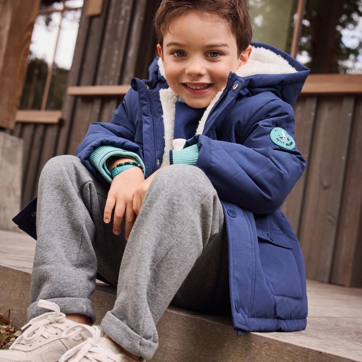 Petit Béguin Manteau enfant imperméable doublé sherpa avec capuche Oscar