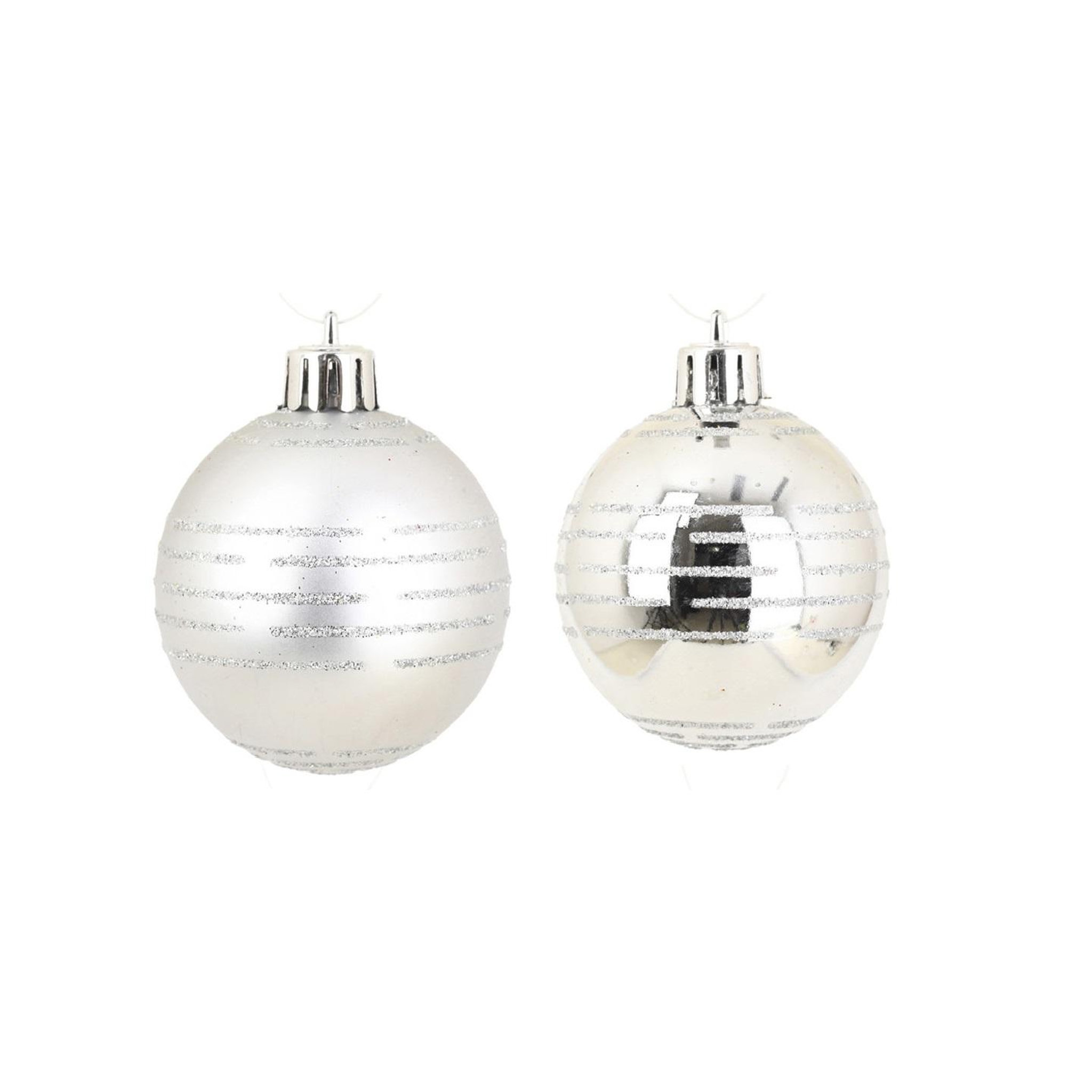 Eden Set de 8 boules de noël rayures argent