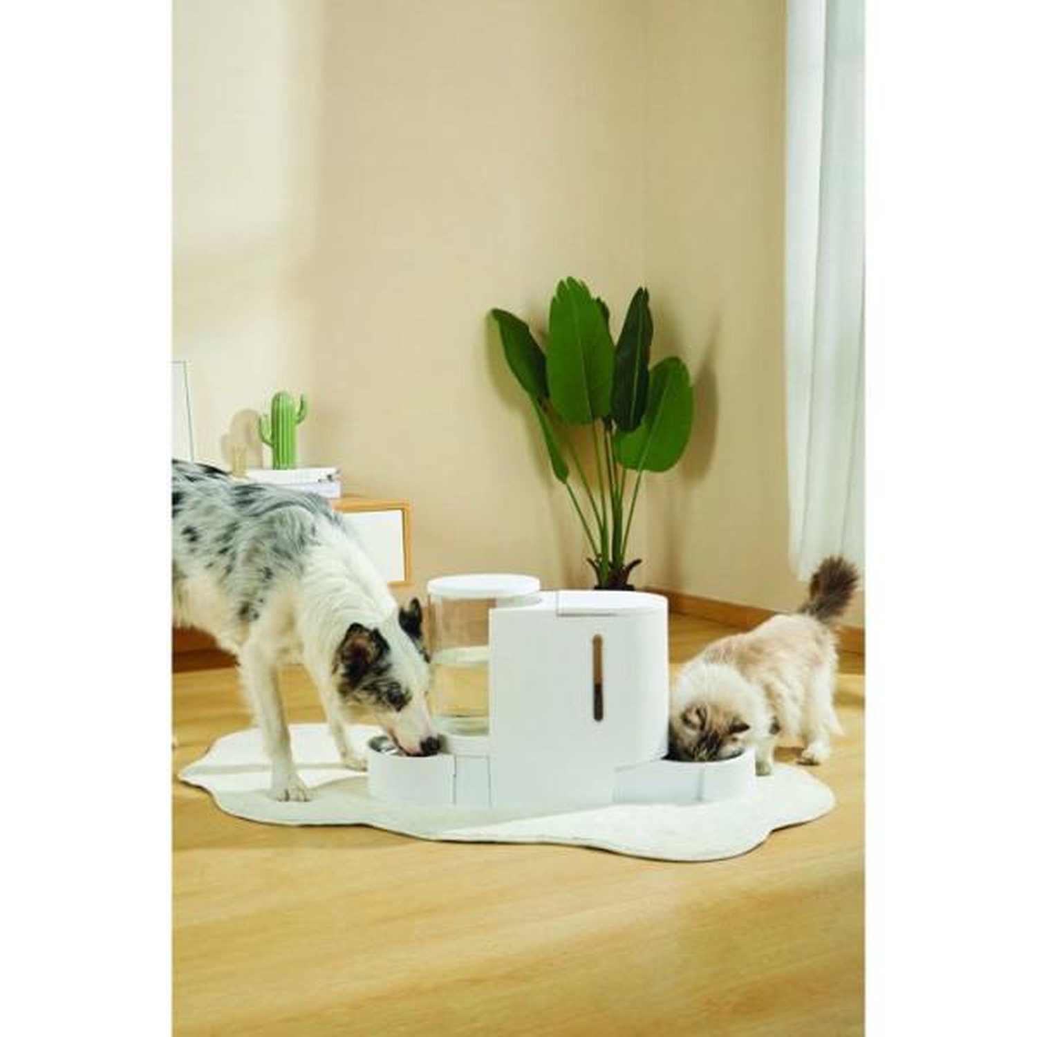 M Pets Distributeur Croquettes & Eau - DUPLO - 1.3 kg / 3 L - 40 x 16.2 x 29.1 cm
