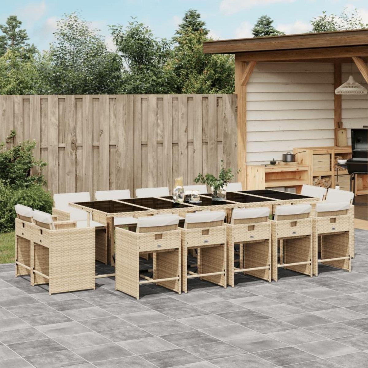 VIDAXL Ensemble a manger de jardin et coussins 15 pcs beige