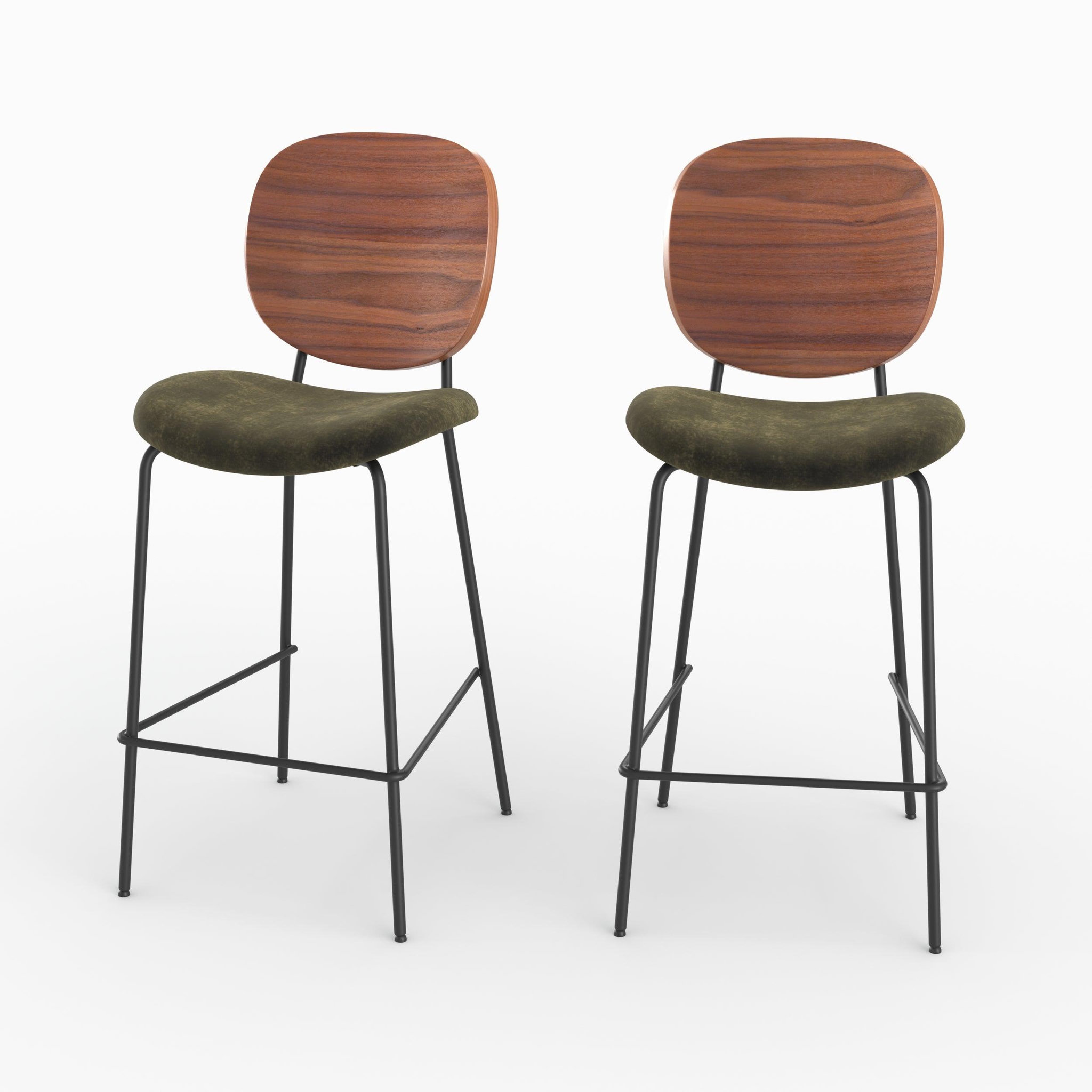 MAISON PAVANE Lot de 2 chaises pour îlot central 65,5 cm en velours vert kaki-simone
