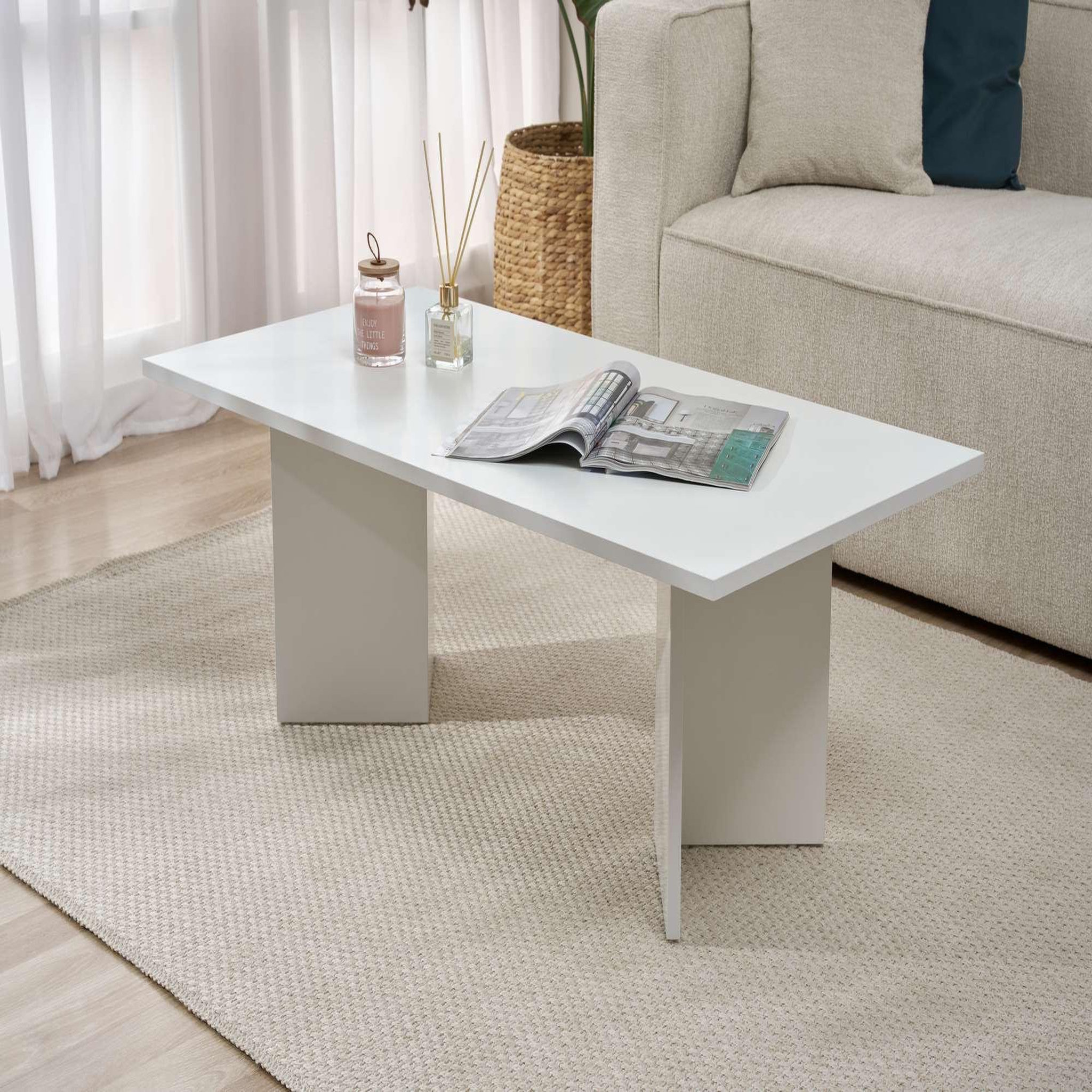 Voir la diapositive 2 : Habitat et Jardin Table basse en bois  sabin  119 x 60 x 40 cm - blanc