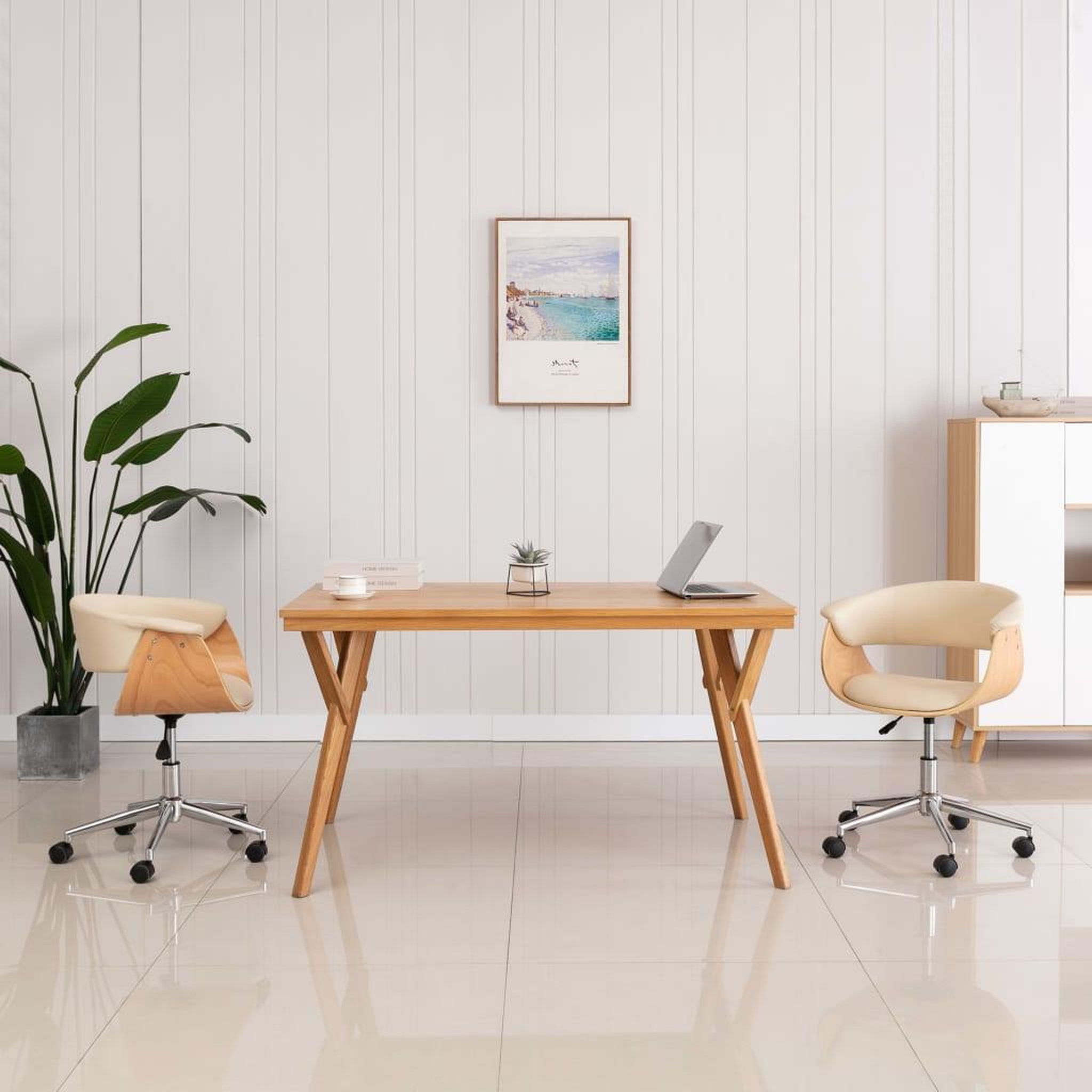 VIDAXL Chaise pivotante a manger Creme Bois courbe et Similicuir