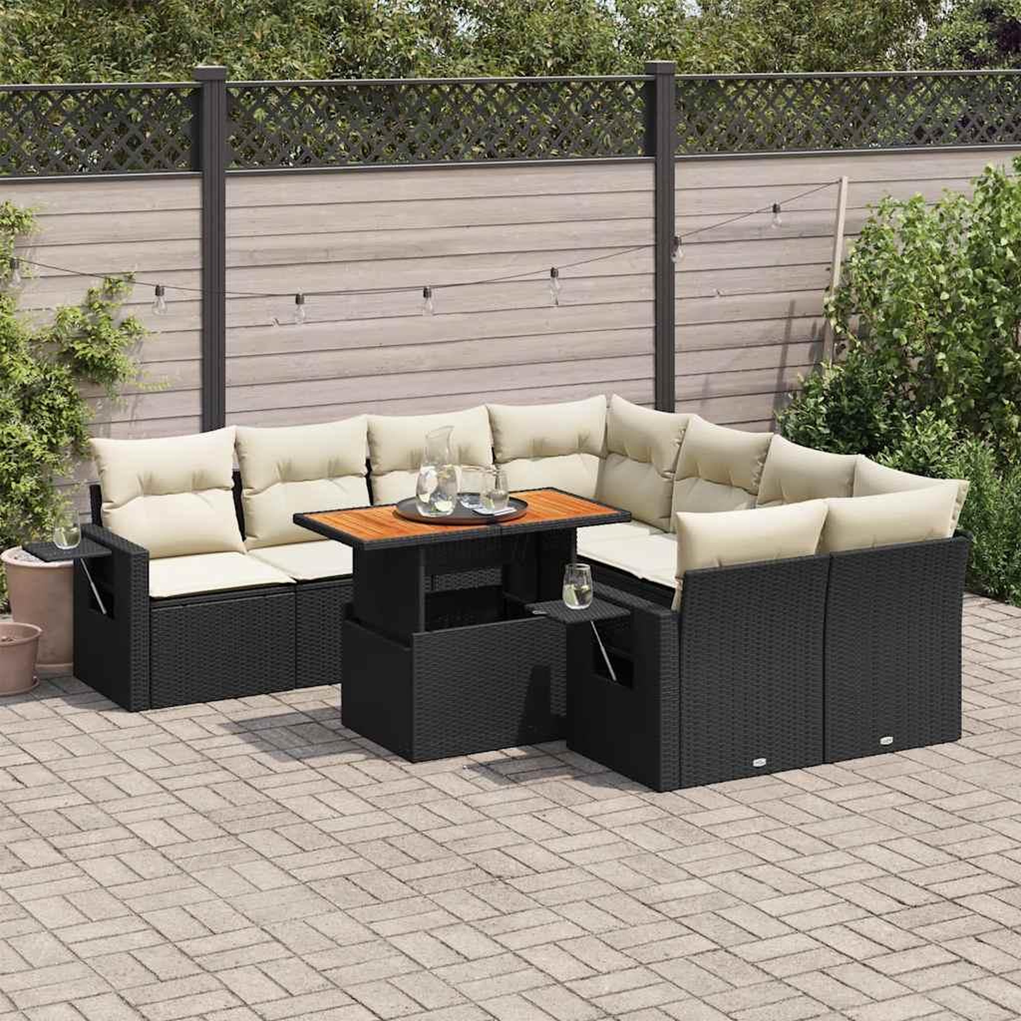 VIDAXL Salon de jardin 9 pcs avec coussins noir resine tressee