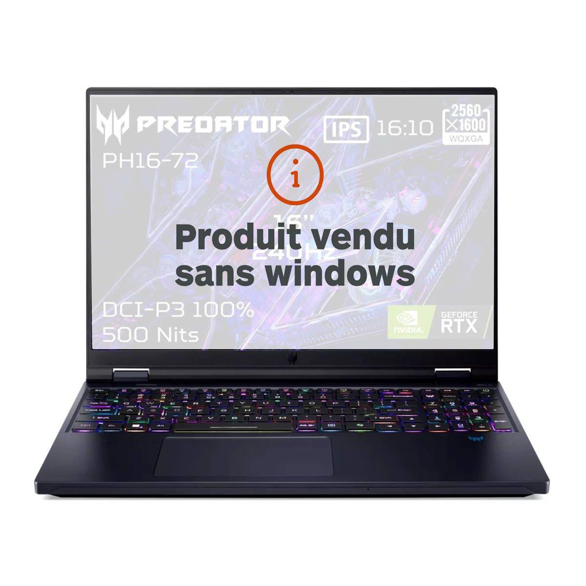 Voir la diapositive 1 : ACER PC Gamer Predator Helios 16 PH16-72-98Q2 Sans OS