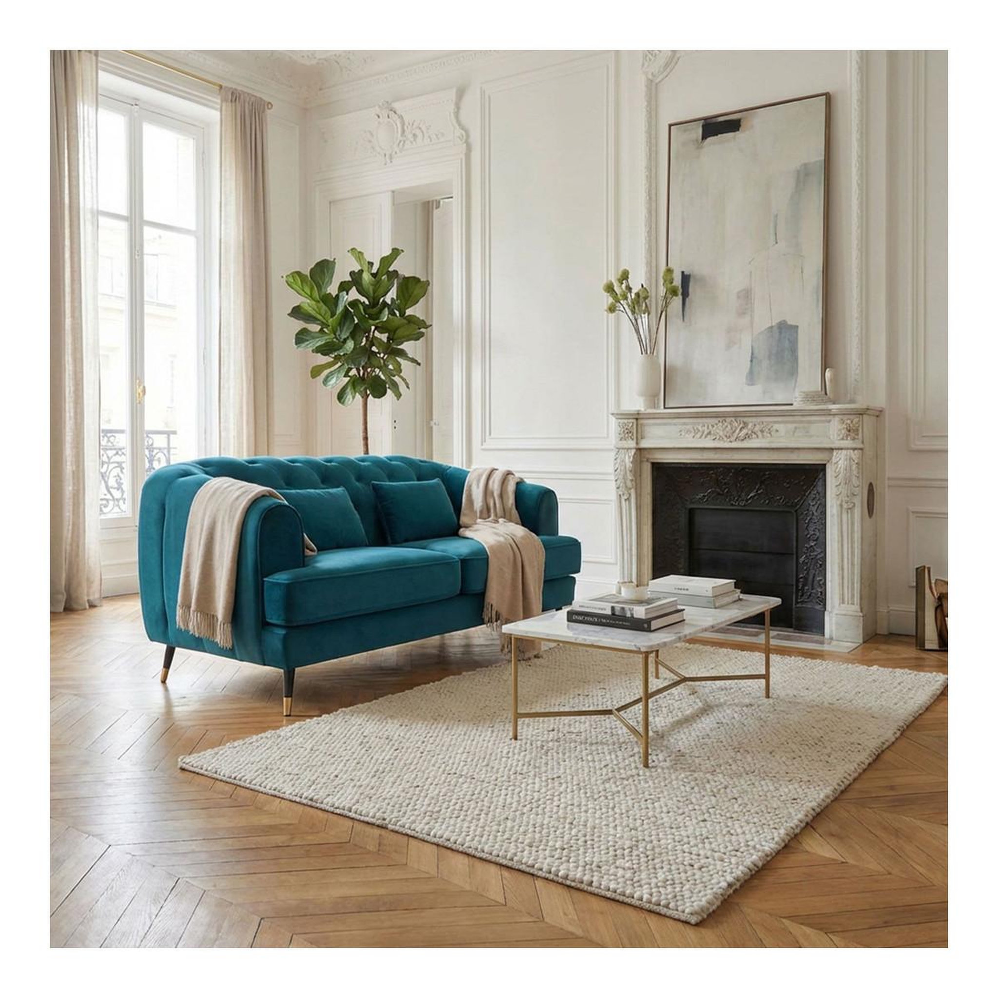 Voir la diapositive 4 : Paris Prix Canapé 2 places en velours  glamour  146cm bleu