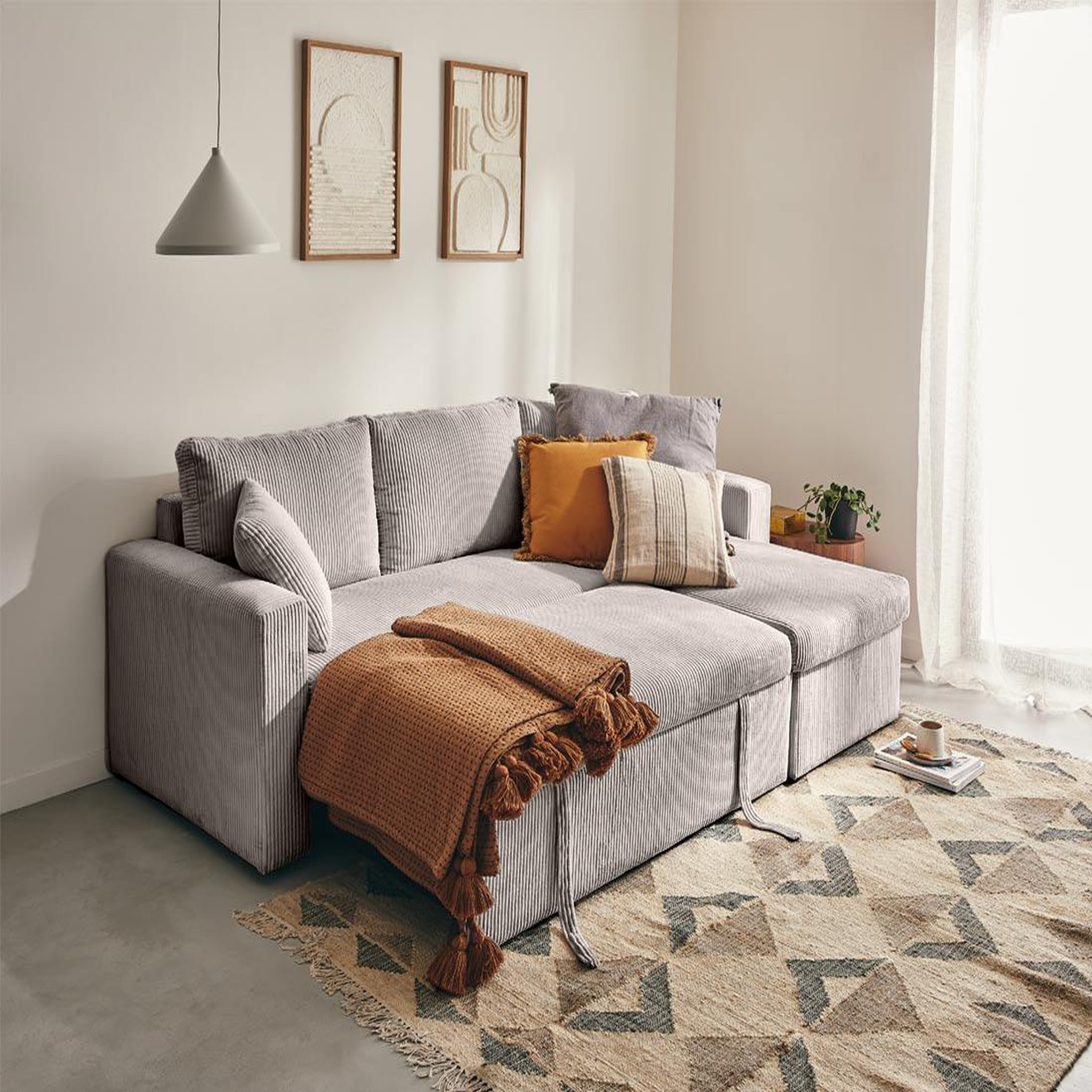 Voir la diapositive 3 : BEST MOBILIER Cyrus - canapé d'angle réversible 4 places - convertible avec coffre - en velours côtelé