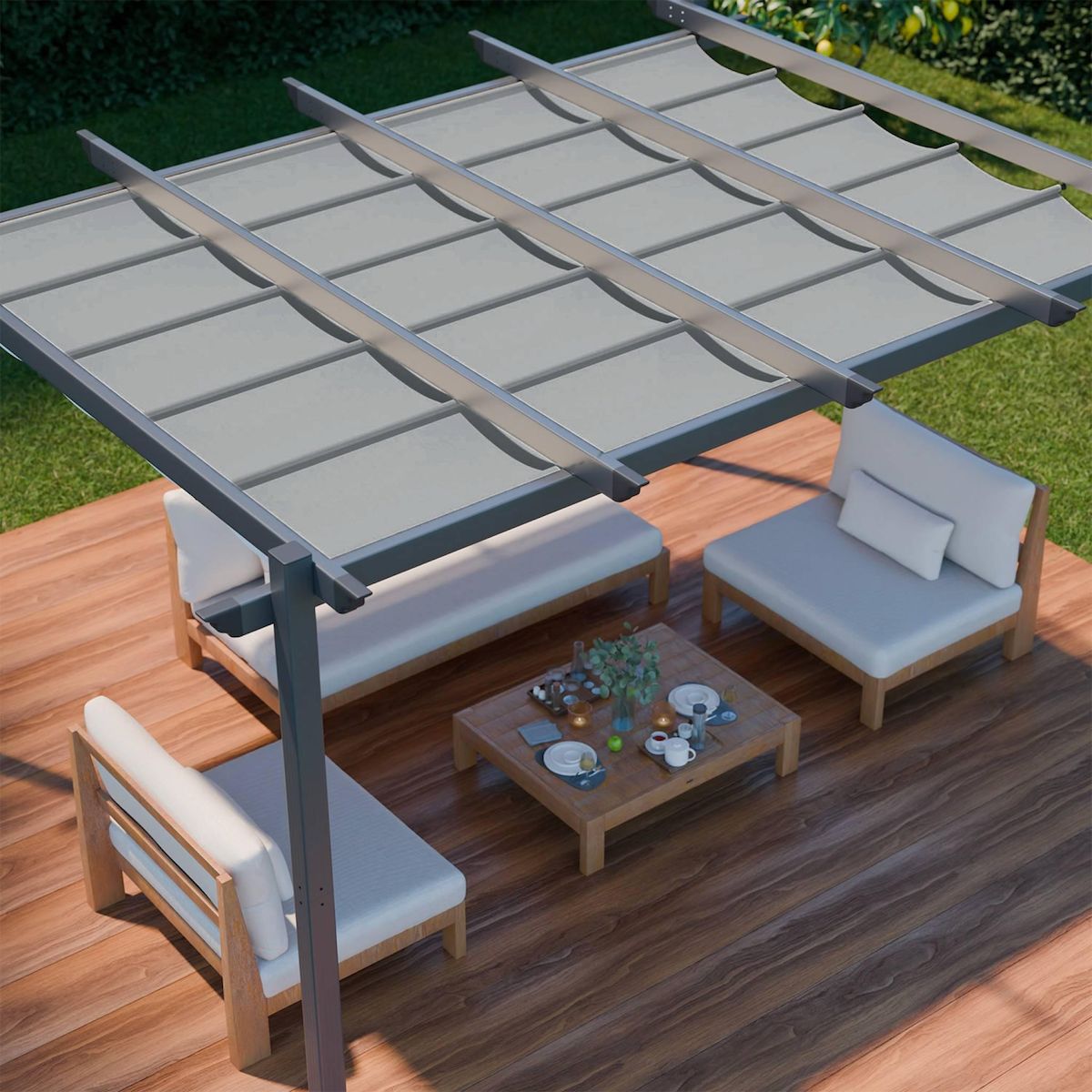 SWEEEK Pergola aluminium - Isla 3x4m - Tonnelle idéale pour votre terrasse, toit rétractable, toile coulissante, structure aluminium
