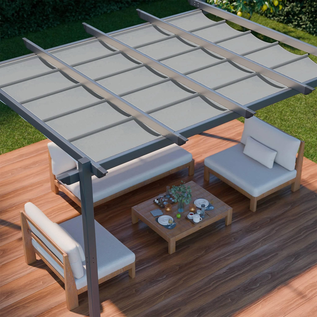 SWEEEK Pergola aluminium - Isla 3x4m - Tonnelle idéale pour votre terrasse, toit rétractable, toile coulissante, structure aluminium