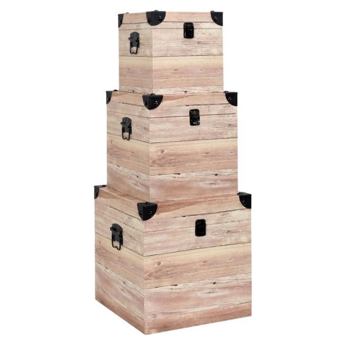 Paris Prix Lot de 3 Malles Déco  Impression Bois  30cm Beige