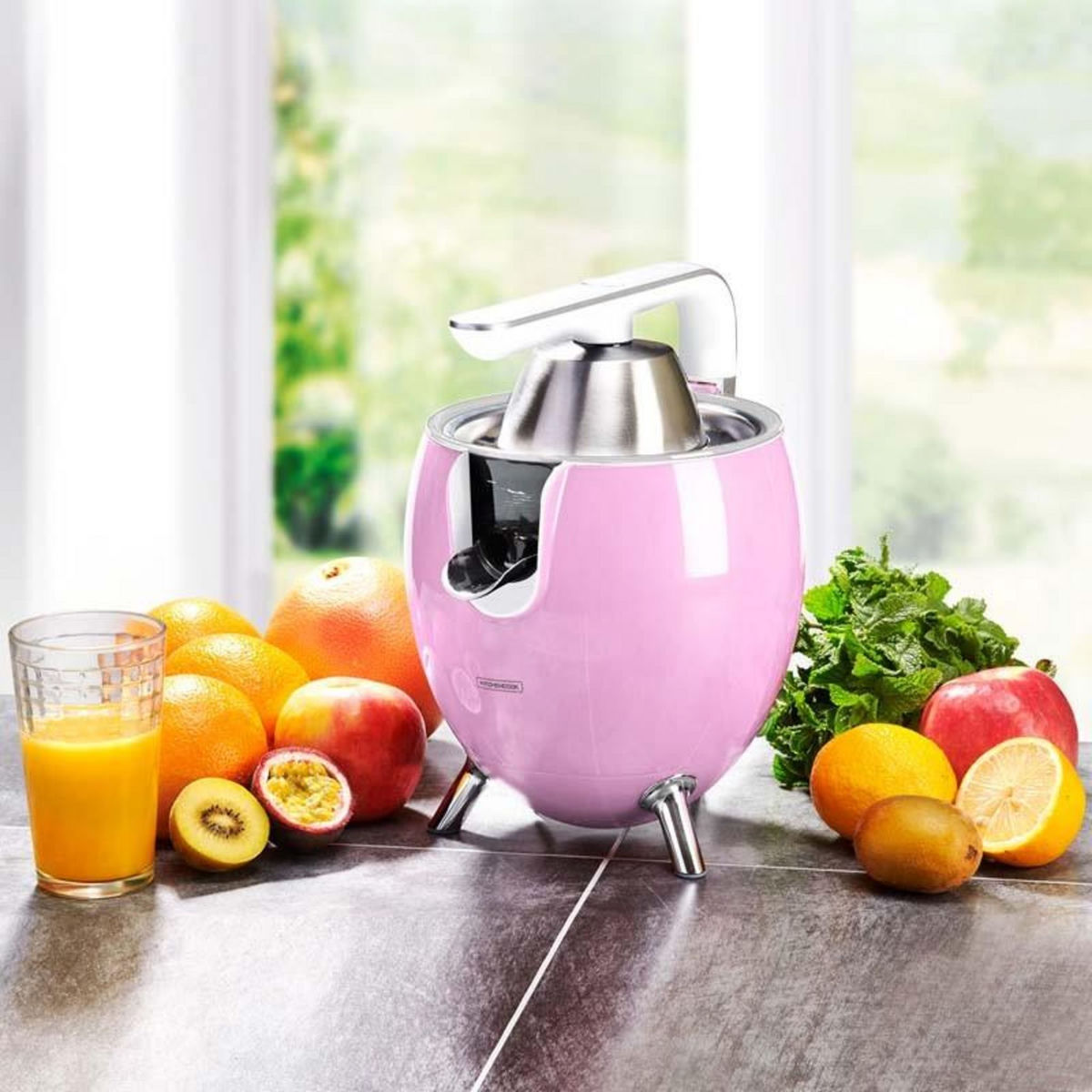 KITCHENCOOK Kitchencook - Presse Agrume électrique  550ml - 2 Cônes De Pressages - Bras Articulé - Bec Verseur - Filtre Acier Inoxydable