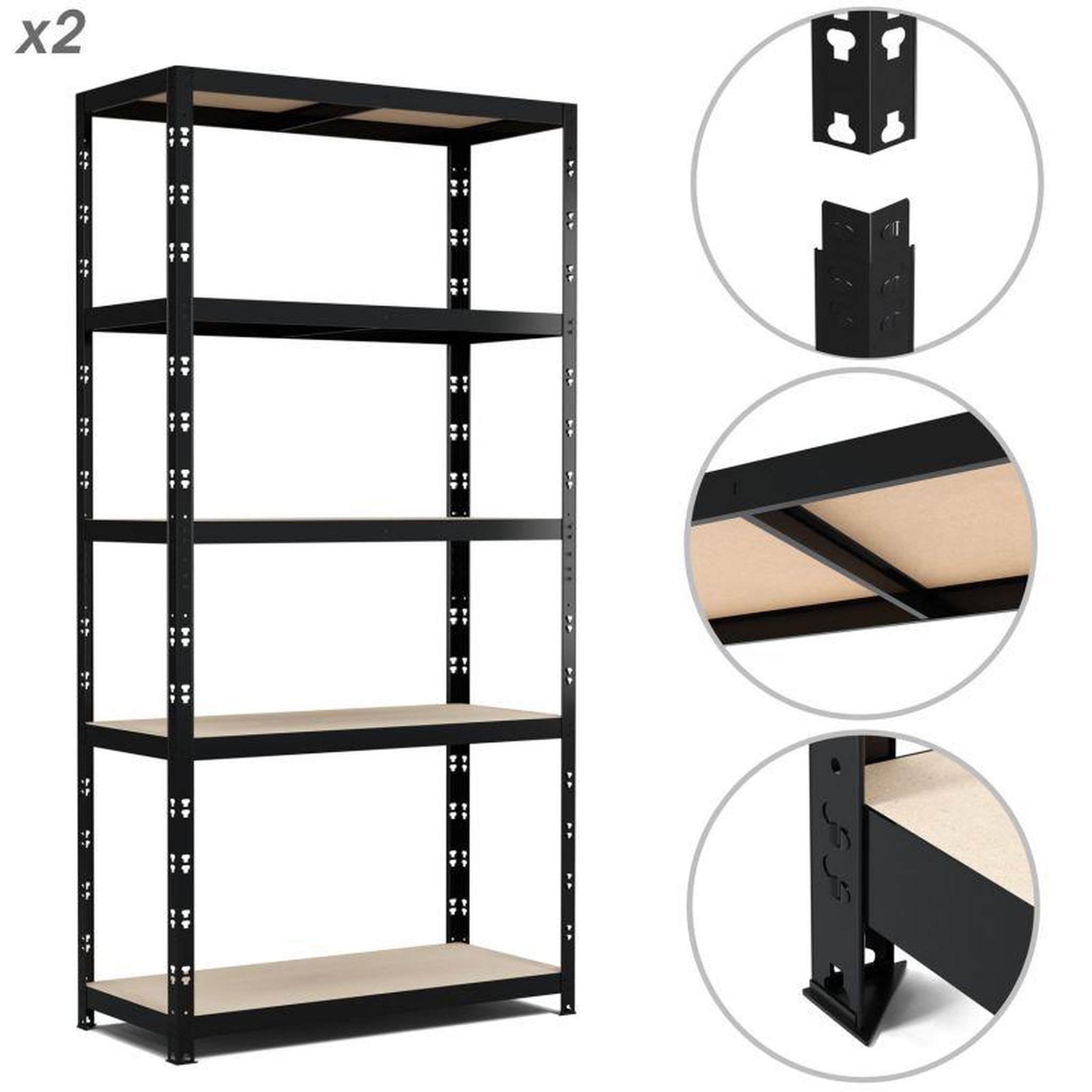 Voir la diapositive 1 : EUROSPEN Lot de 2 Etagères de Rangement modulables et polyvalentes pour atelier, garage, cave...Charges Lourdes 180x90x40cm x2 - Noir
