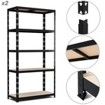 EUROSPEN Lot de 2 Etagères de Rangement modulables et polyvalentes pour atelier, garage, cave...Charges Lourdes 180x90x40cm x2 - Noir