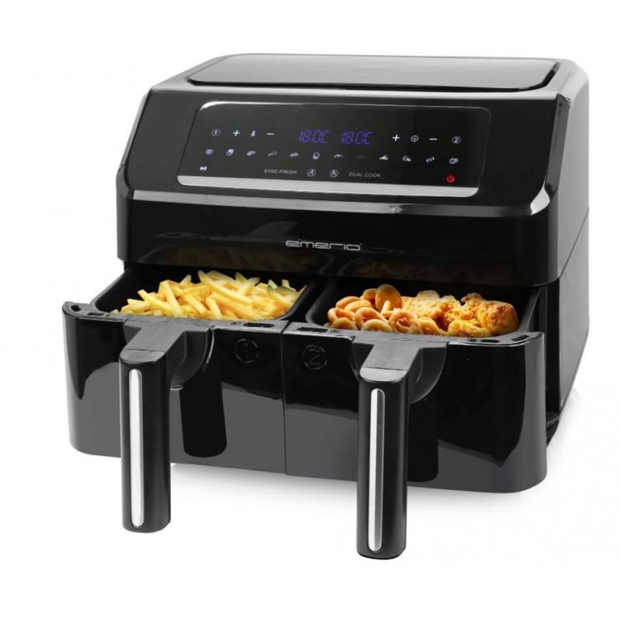 Voir la diapositive 2 : EMERIO Emerio - friteuse sans huile 7,2l - double bac - minuteur - thermostat réglable - réservoir amovible - cool touch - noir
