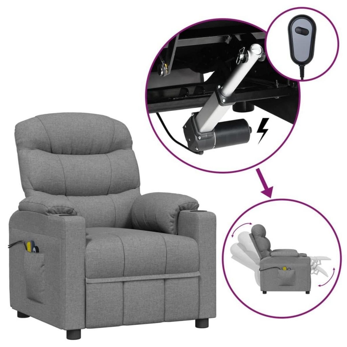 VIDAXL Fauteuil electrique de massage Gris clair Tissu